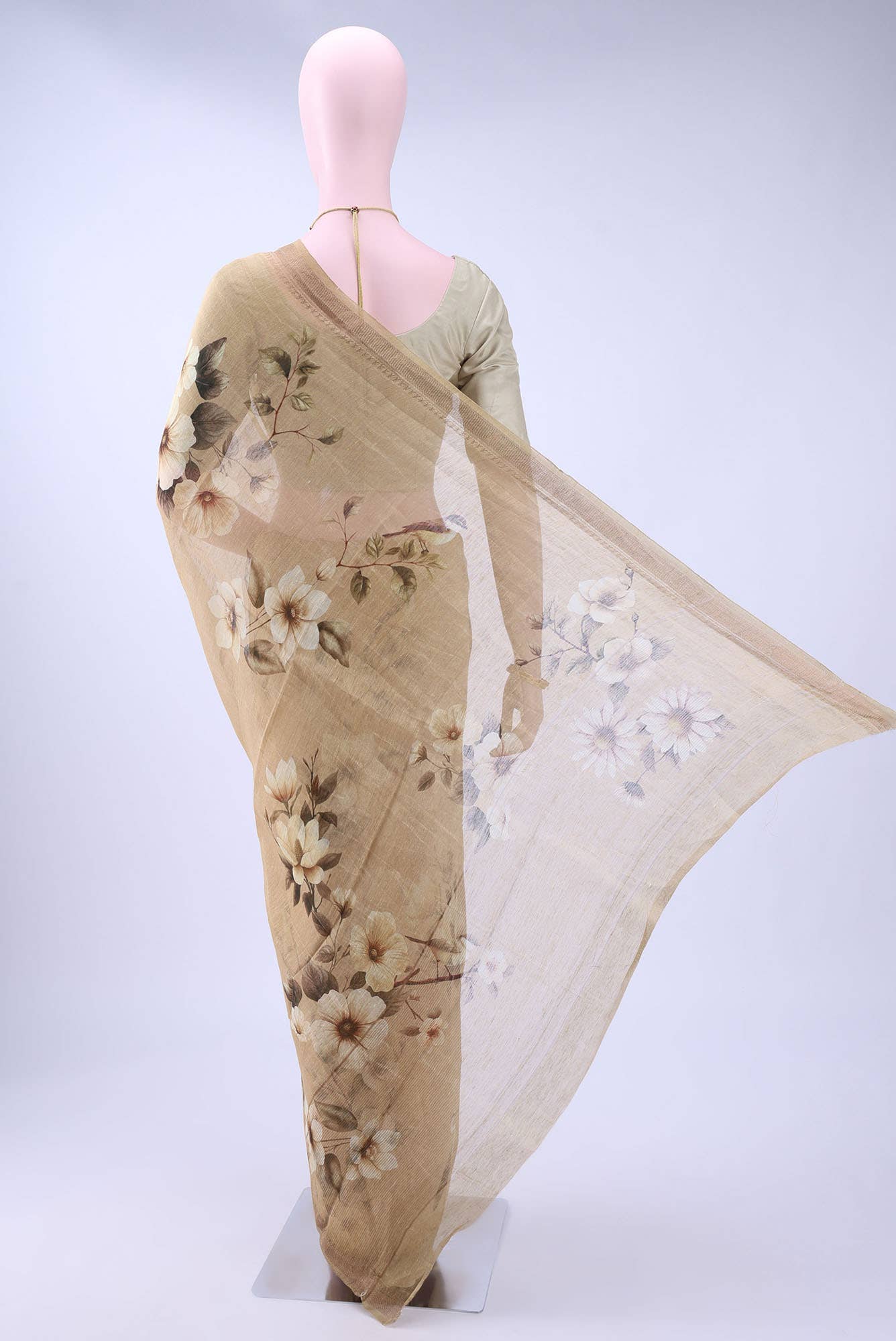 Dark Beige Linen Saree
