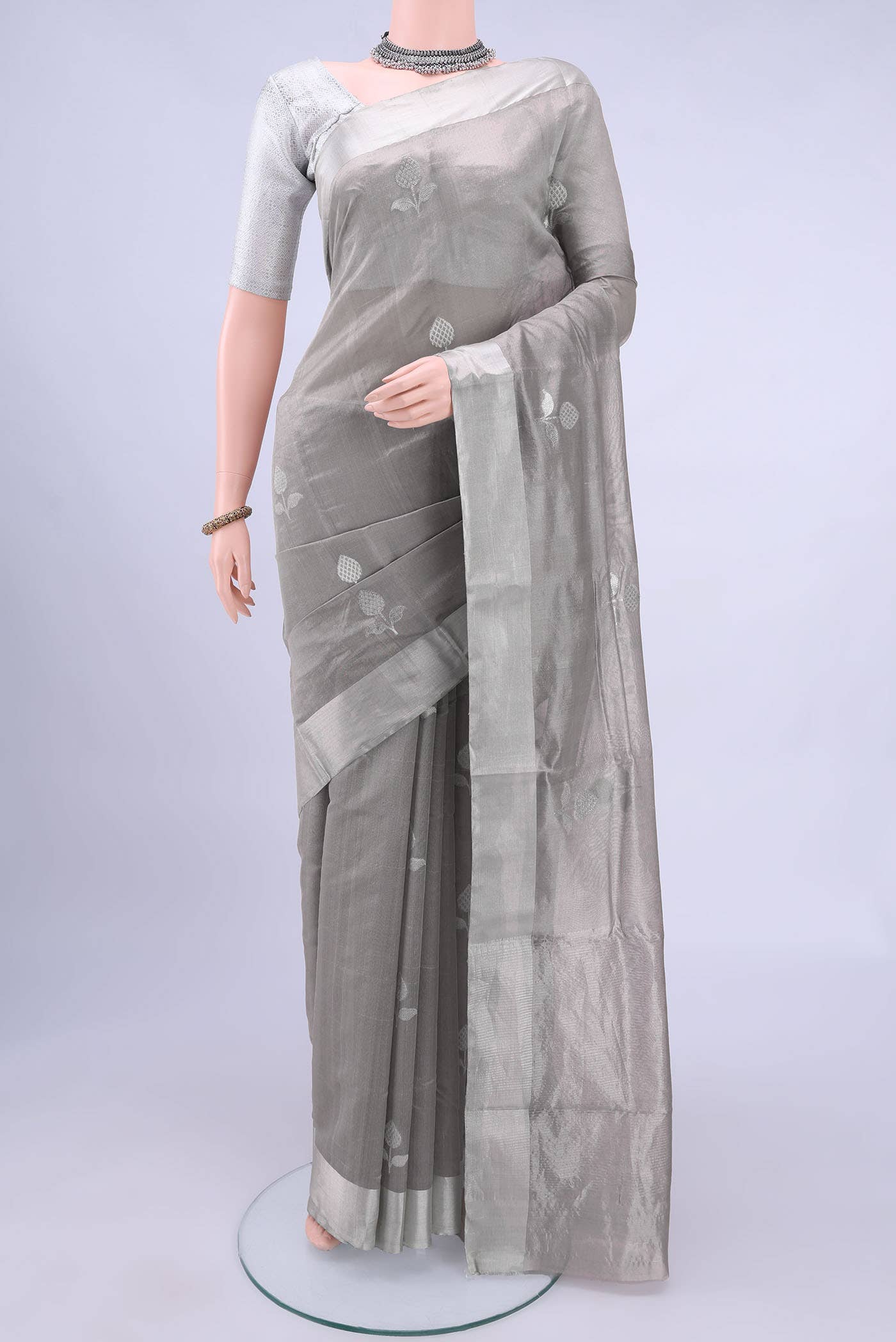 Silver Chanderi Silk Saree