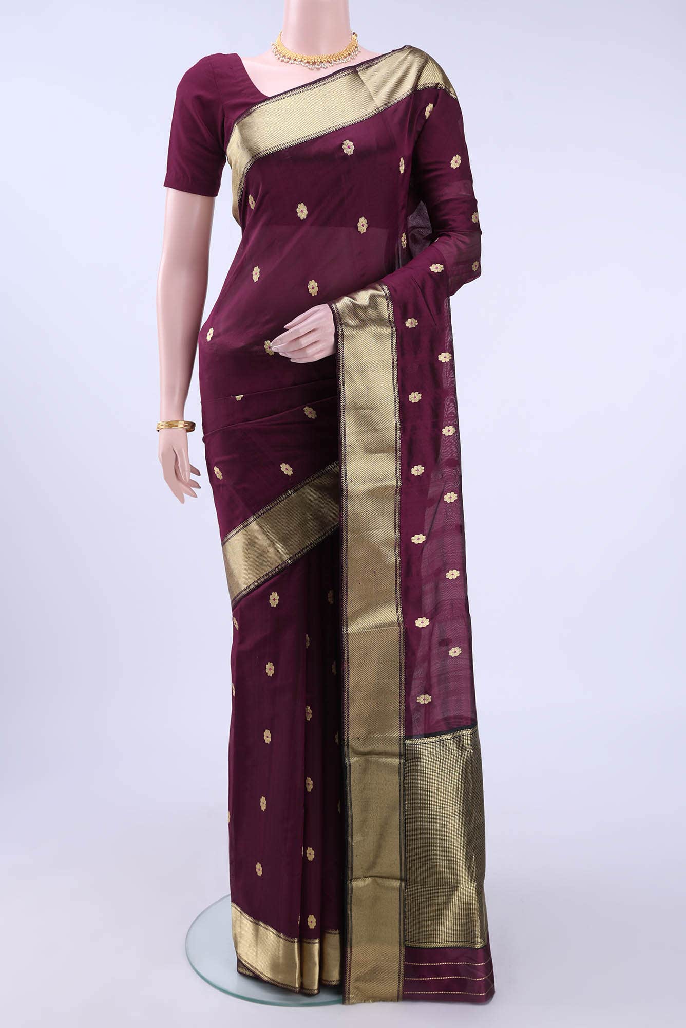 Burgundy Chanderi Silk Saree