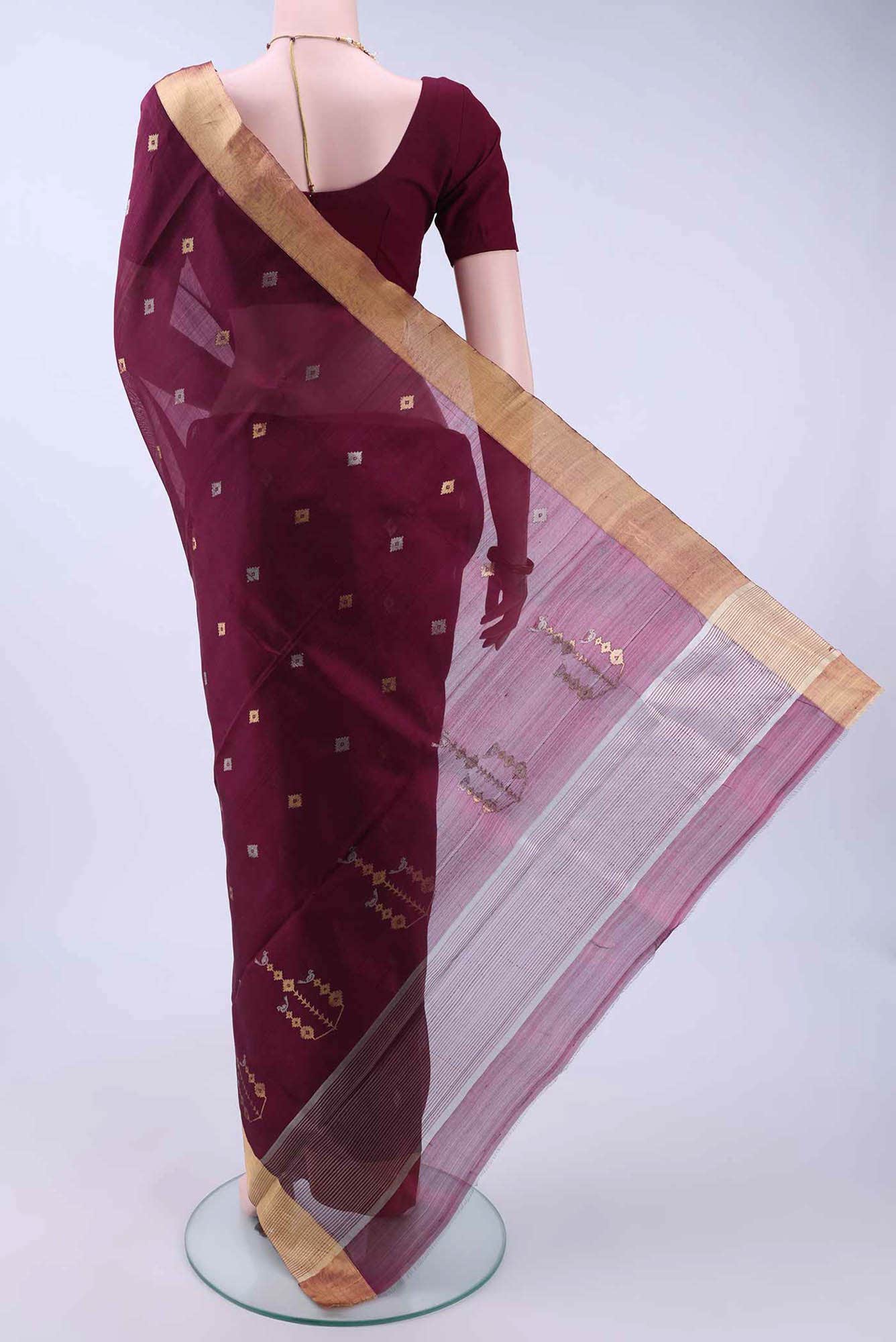 Burgundy Chanderi Silk Saree