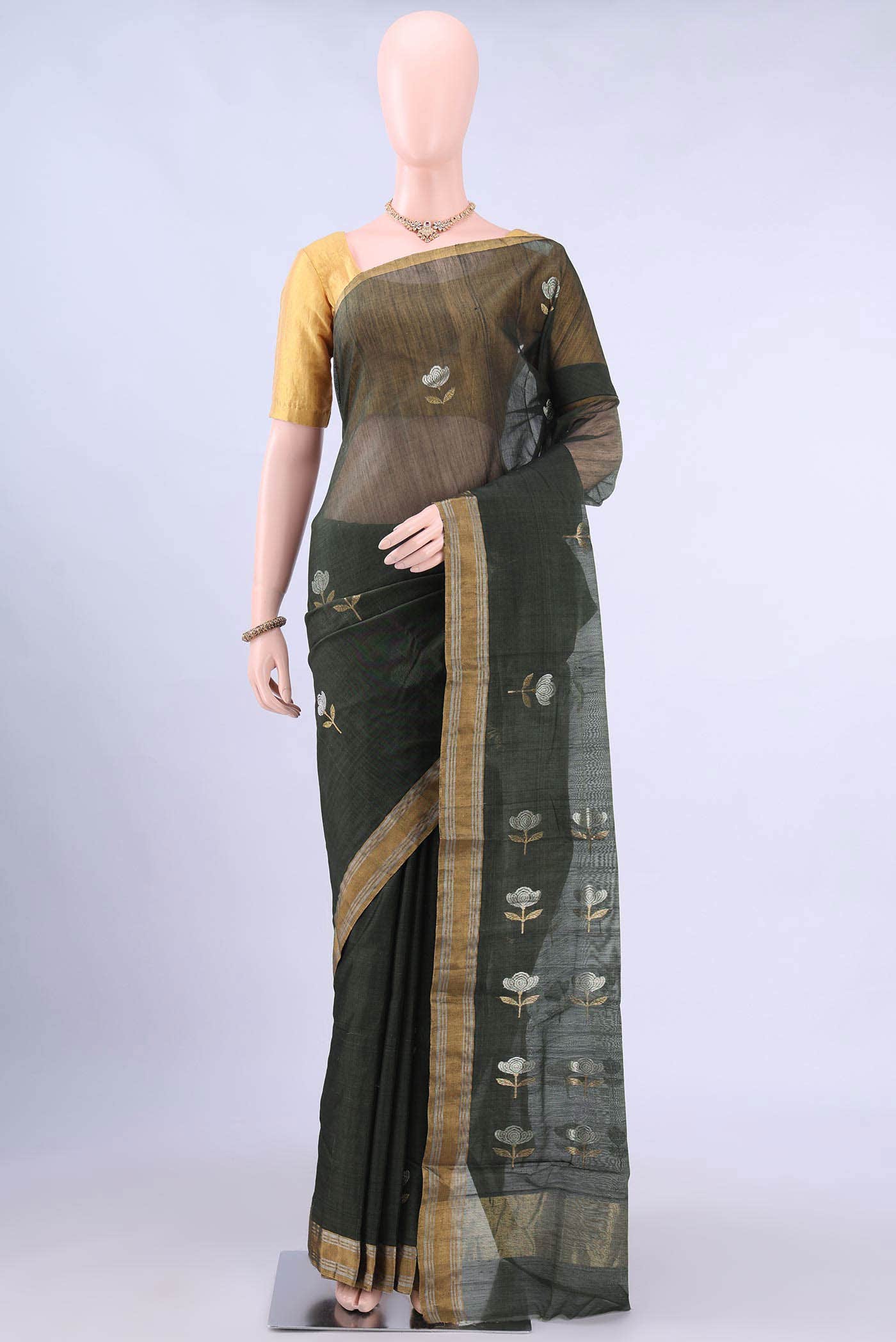 Davys Grey Chanderi Silk Saree