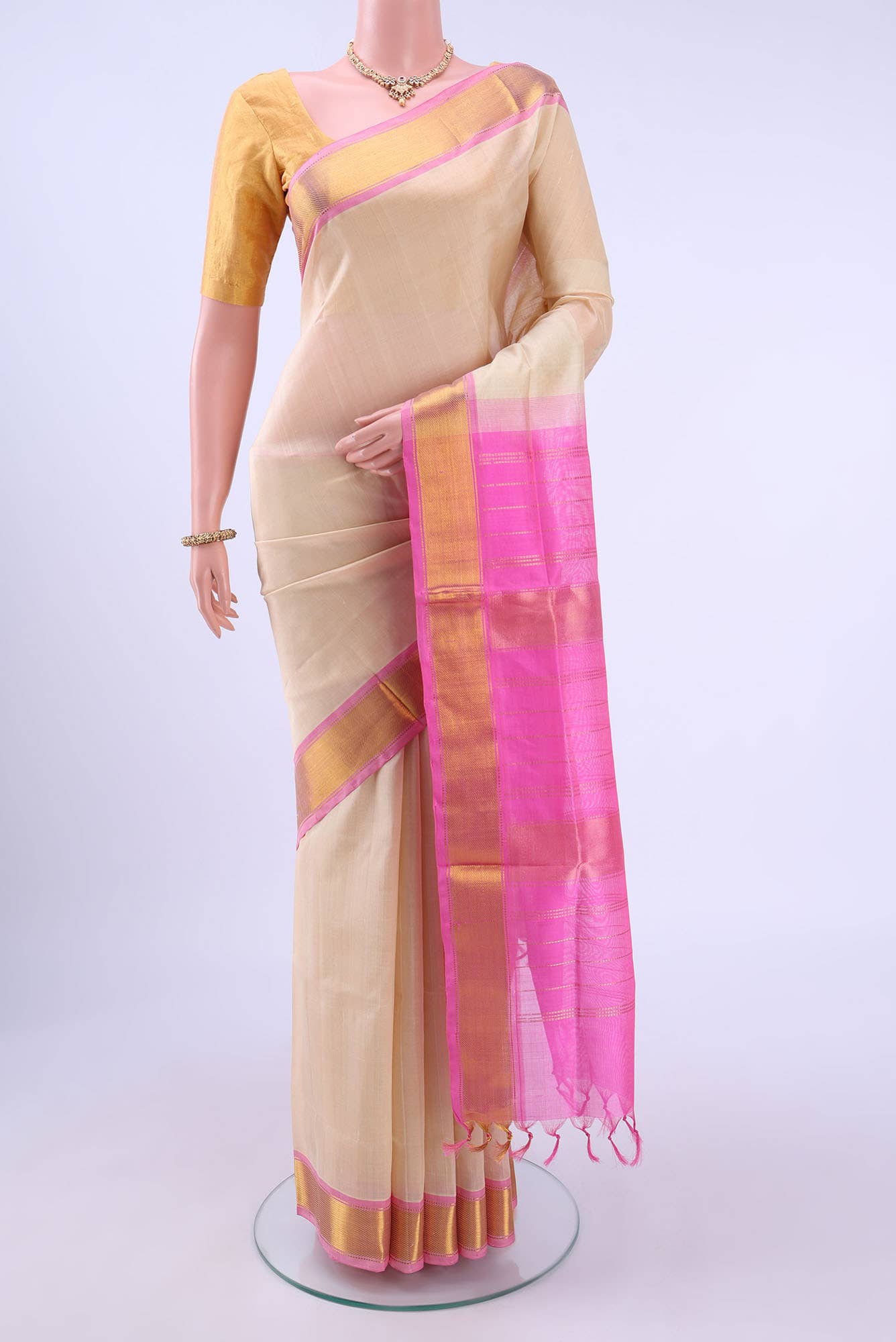 Beige Silk Cotton Saree