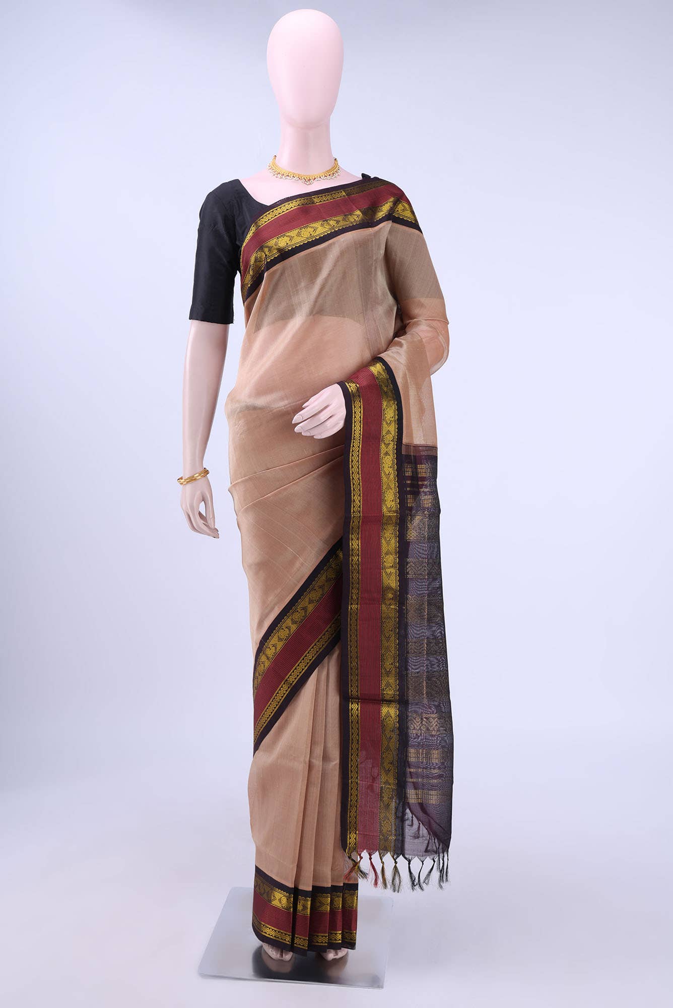 Dark Beige Silk Cotton Saree