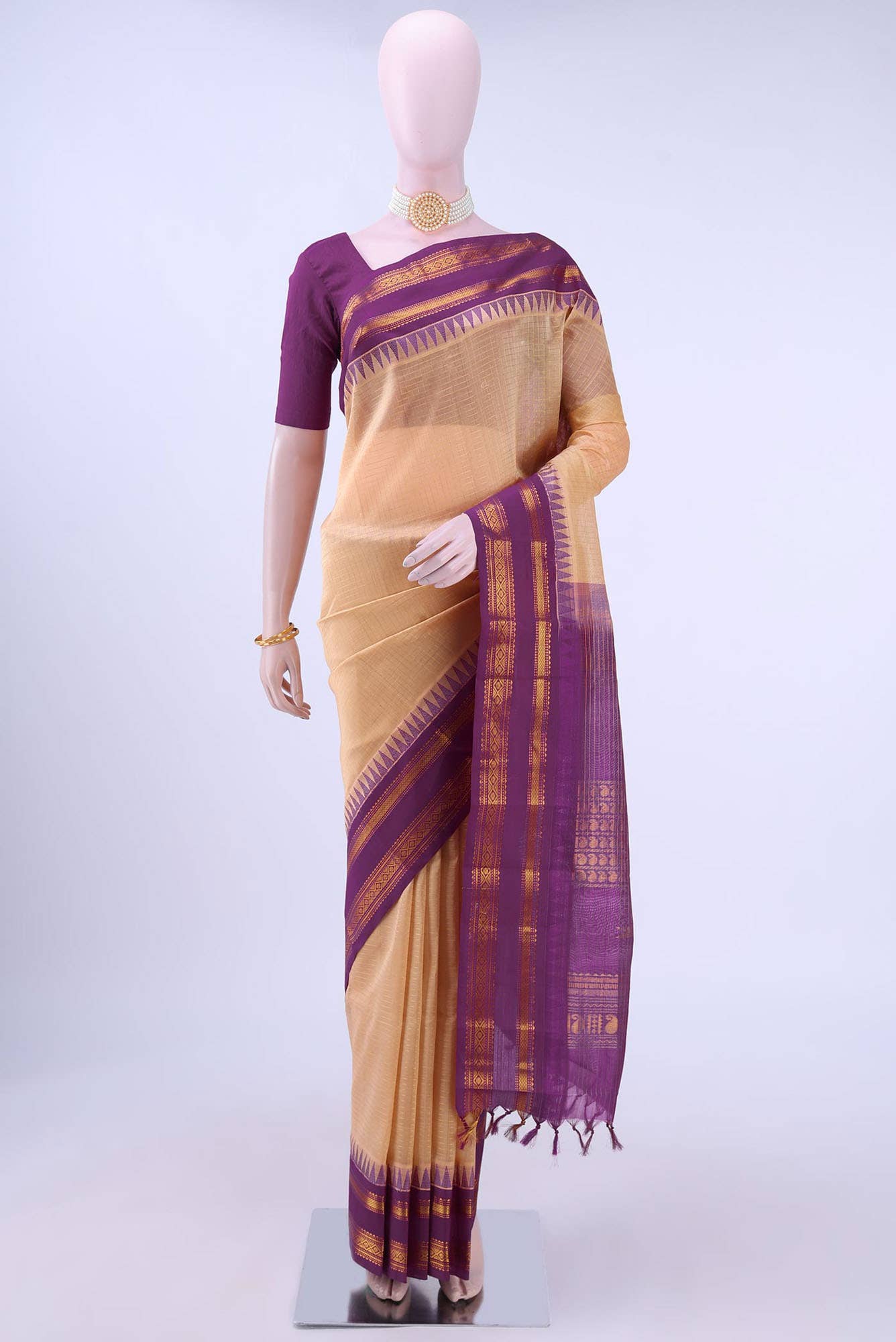 Cream Silk Cotton Saree