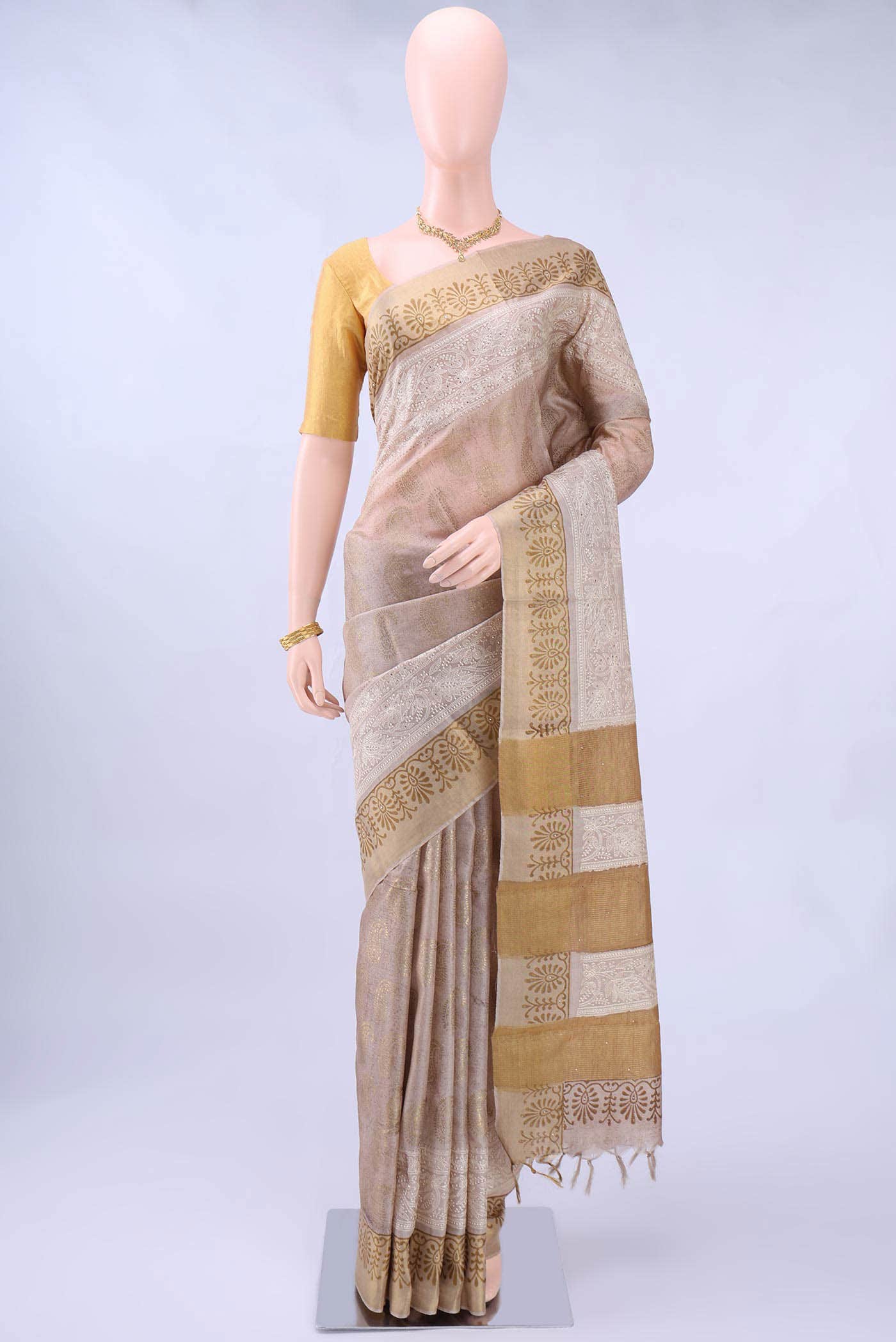 Beige Tussar Saree