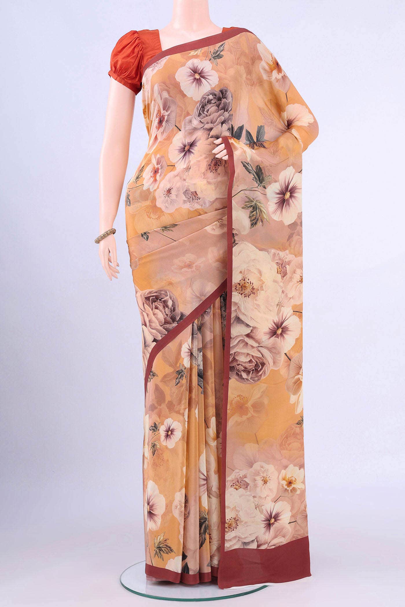 Beige Mysore Crepe Saree