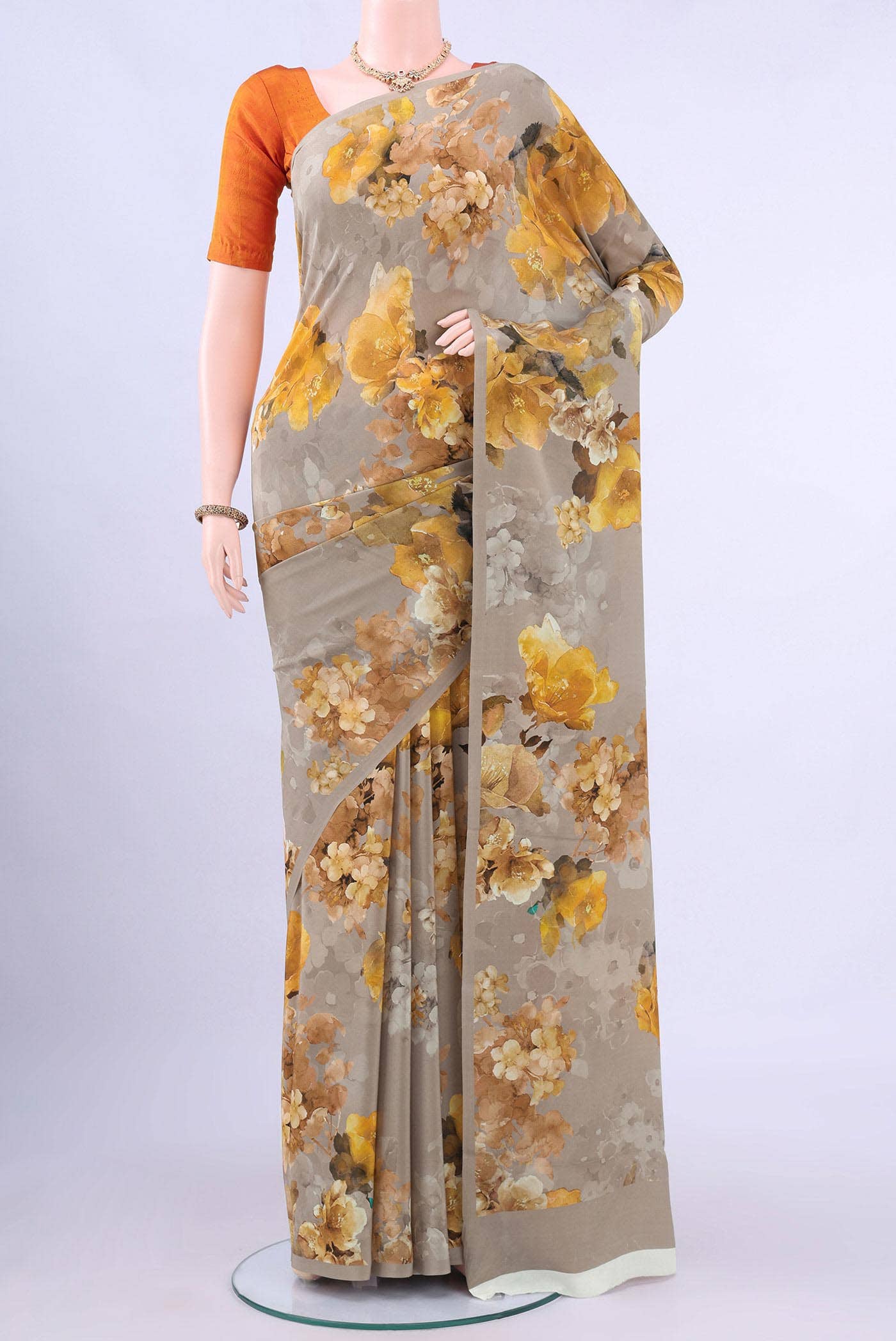 Beige Mysore Crepe Saree