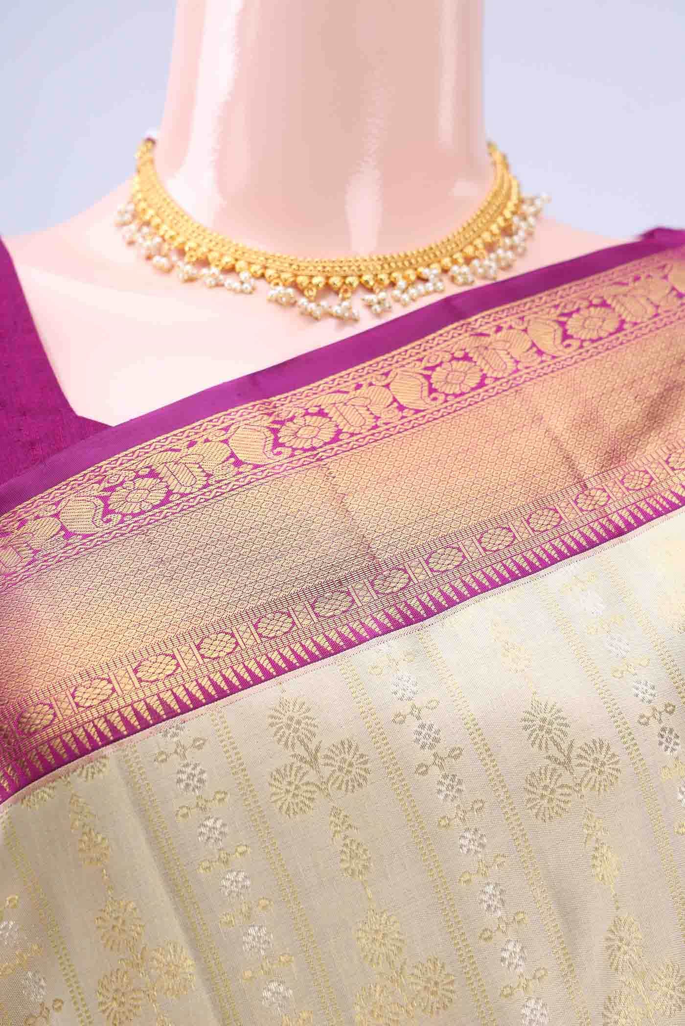Cream Kanchipuram Silk Saree