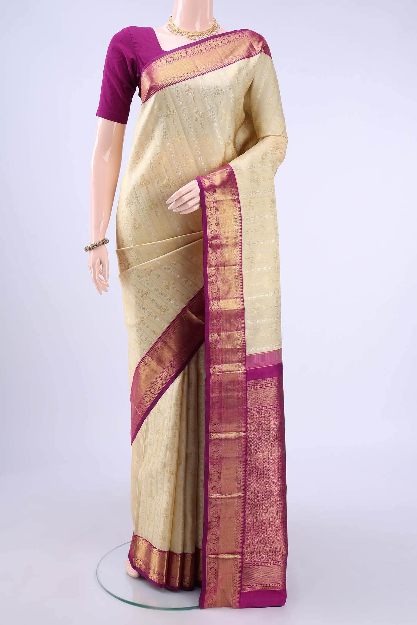 Cream Kanchipuram Silk Saree