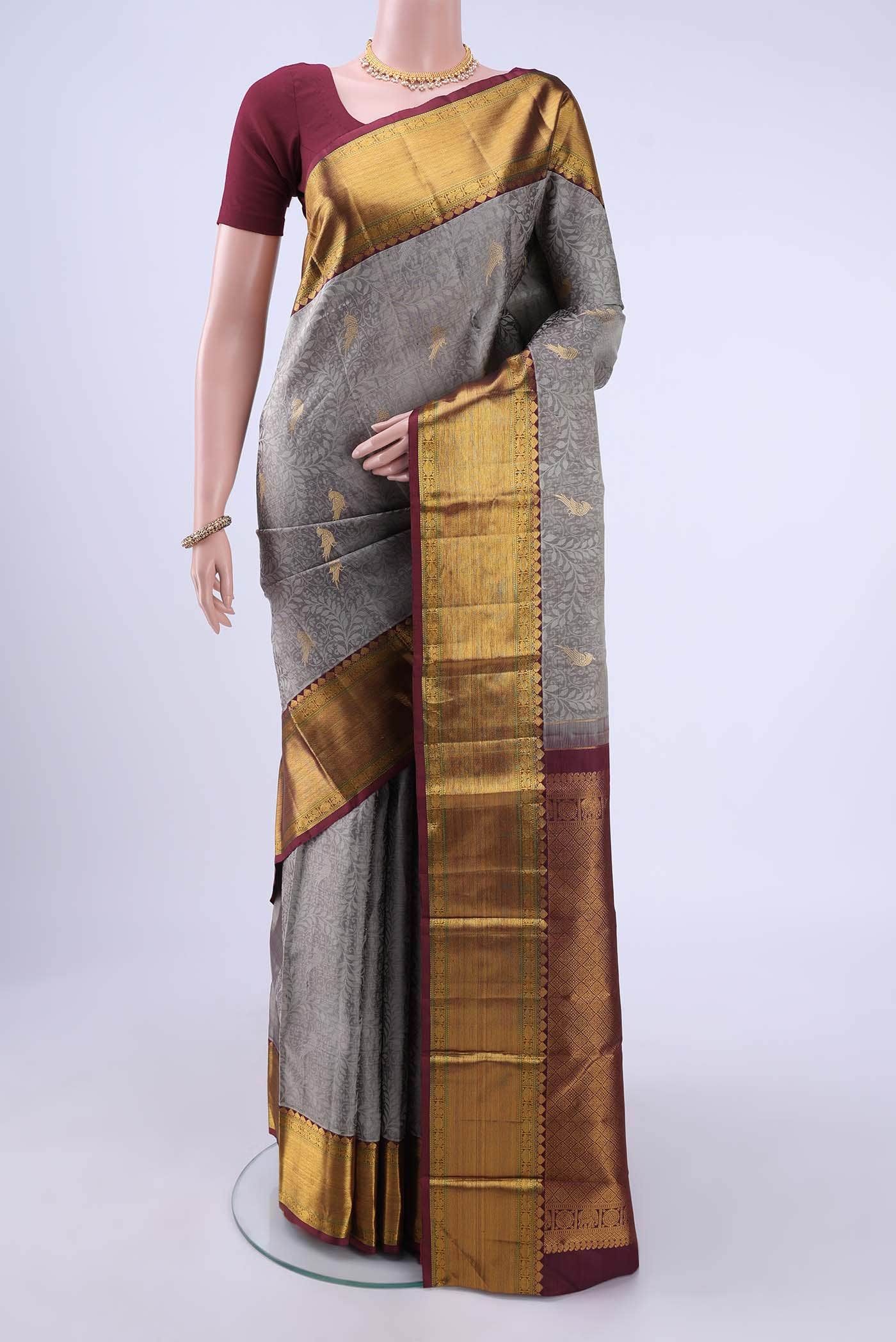 Grey Kanchipuram Silk Saree