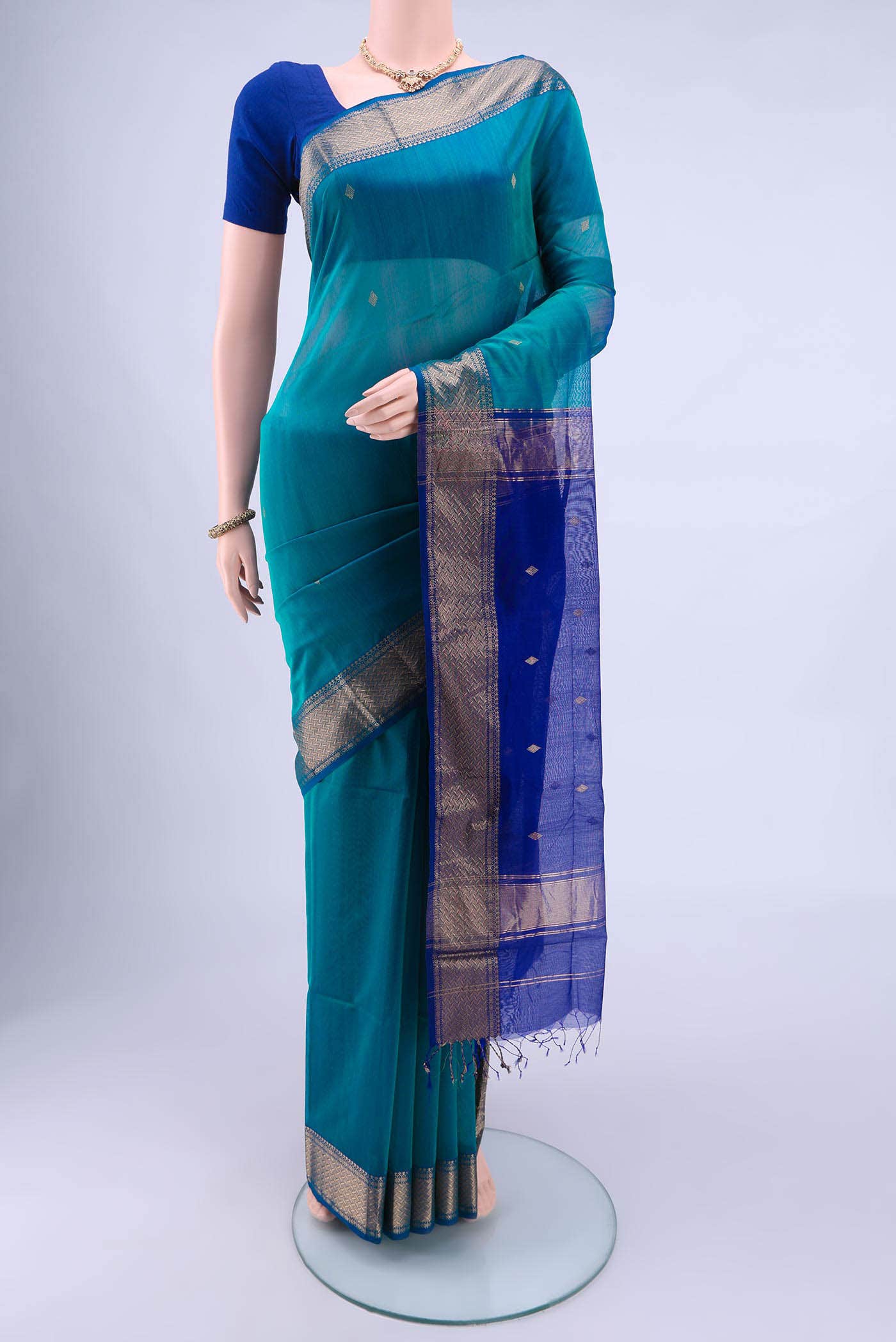 Sea Green Maheshwari Silk Cotton Saree