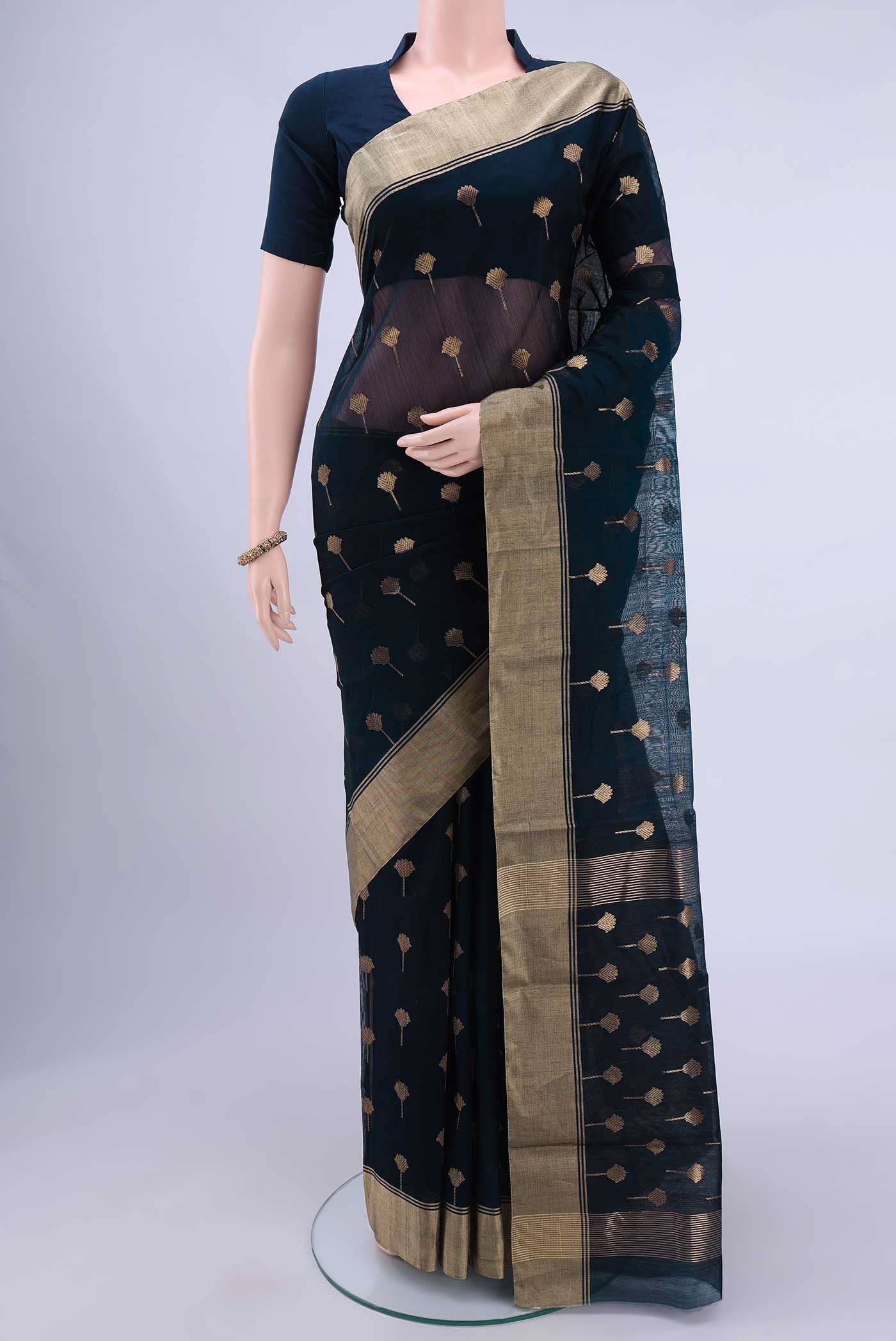 Navy Blue Chanderi Silk Cotton Saree