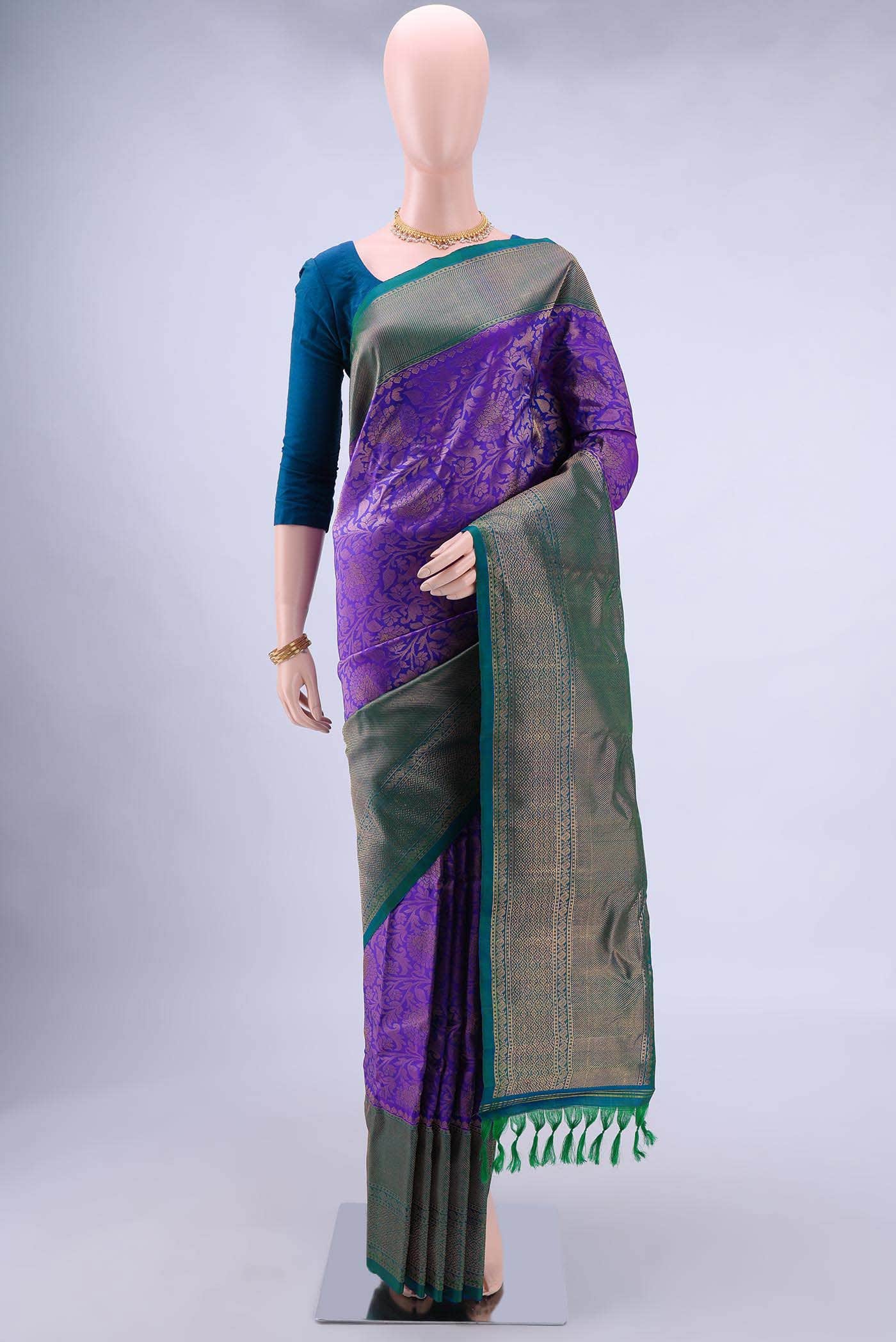 Peacock Blue Gadwal Silk Saree