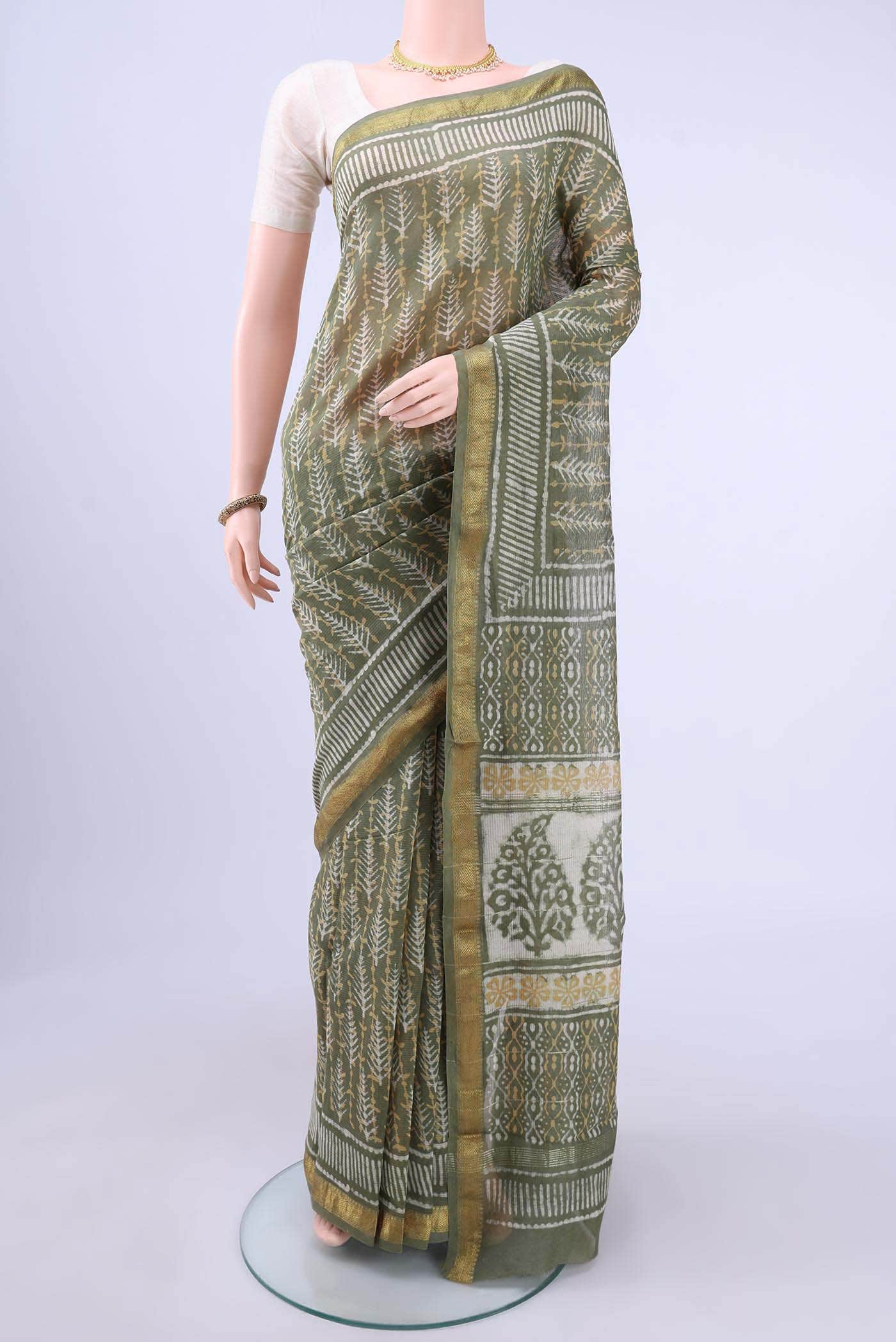 Light Green Maheshwari Silk Cotton Saree