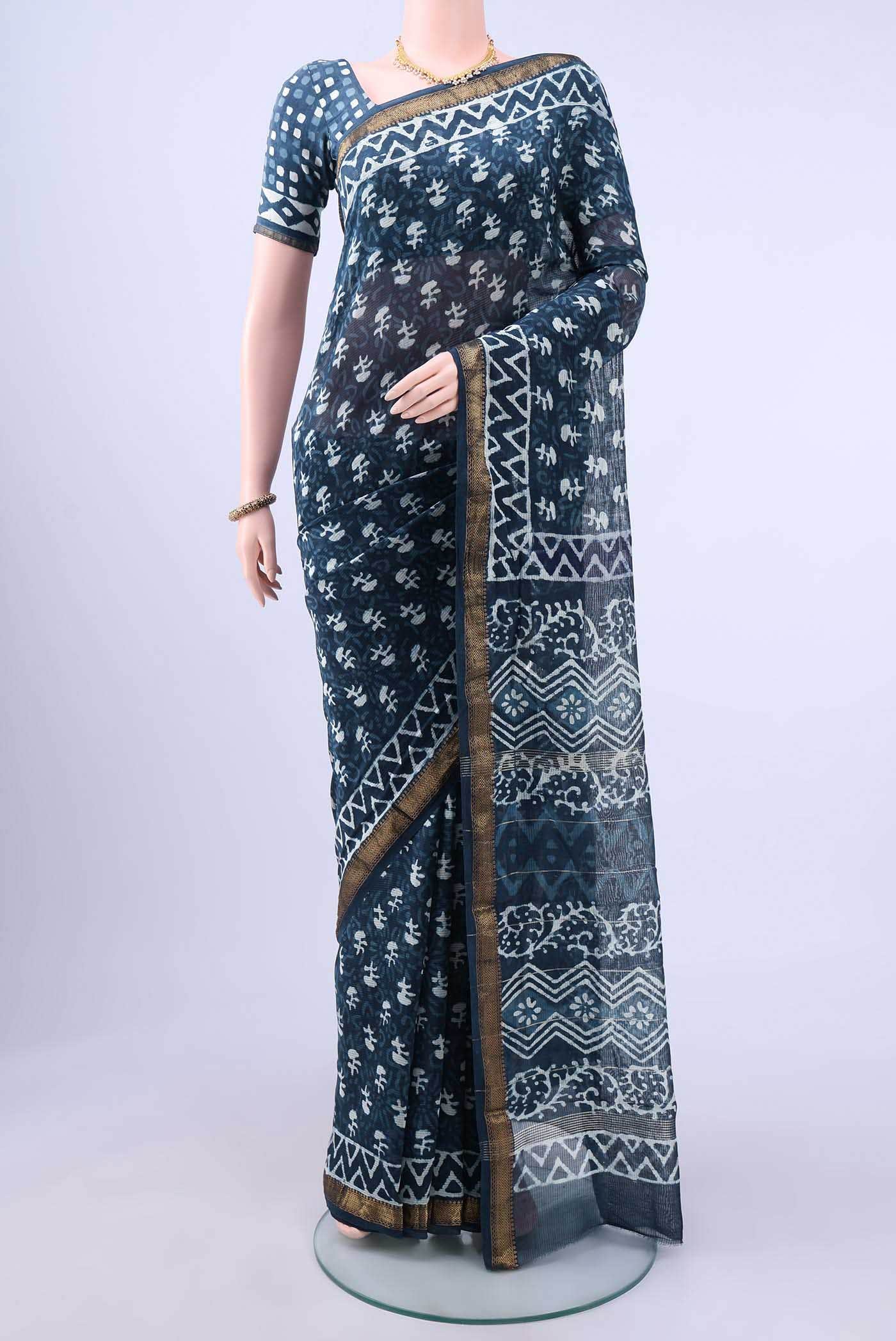 Indigo Maheshwari Silk Cotton Saree