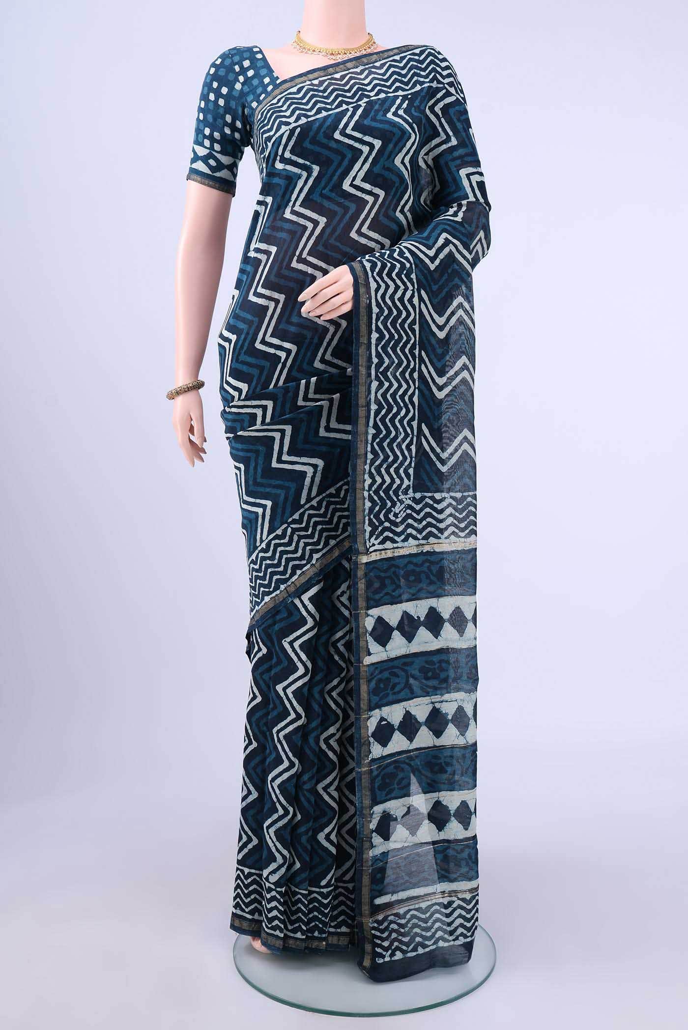Indigo Chanderi Silk Cotton Saree