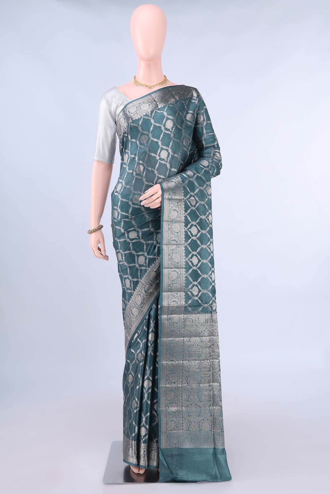 Light Blue Banarasi Tussar Silk Saree