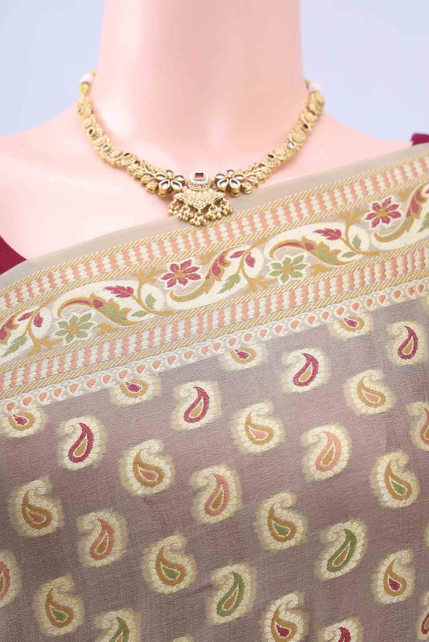 Beige Banarasi Georgette Saree