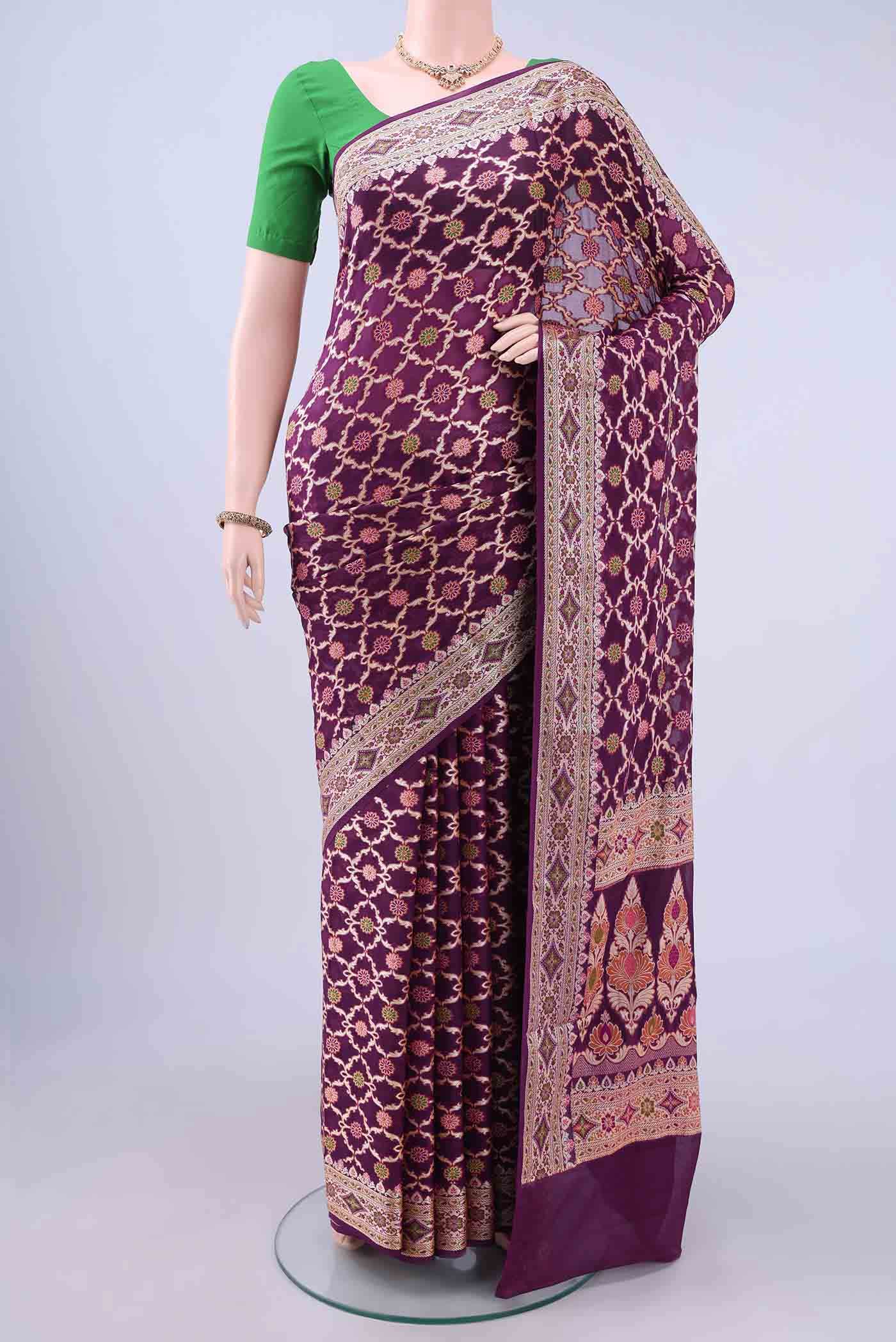 Burgundy Banarasi Georgette Saree