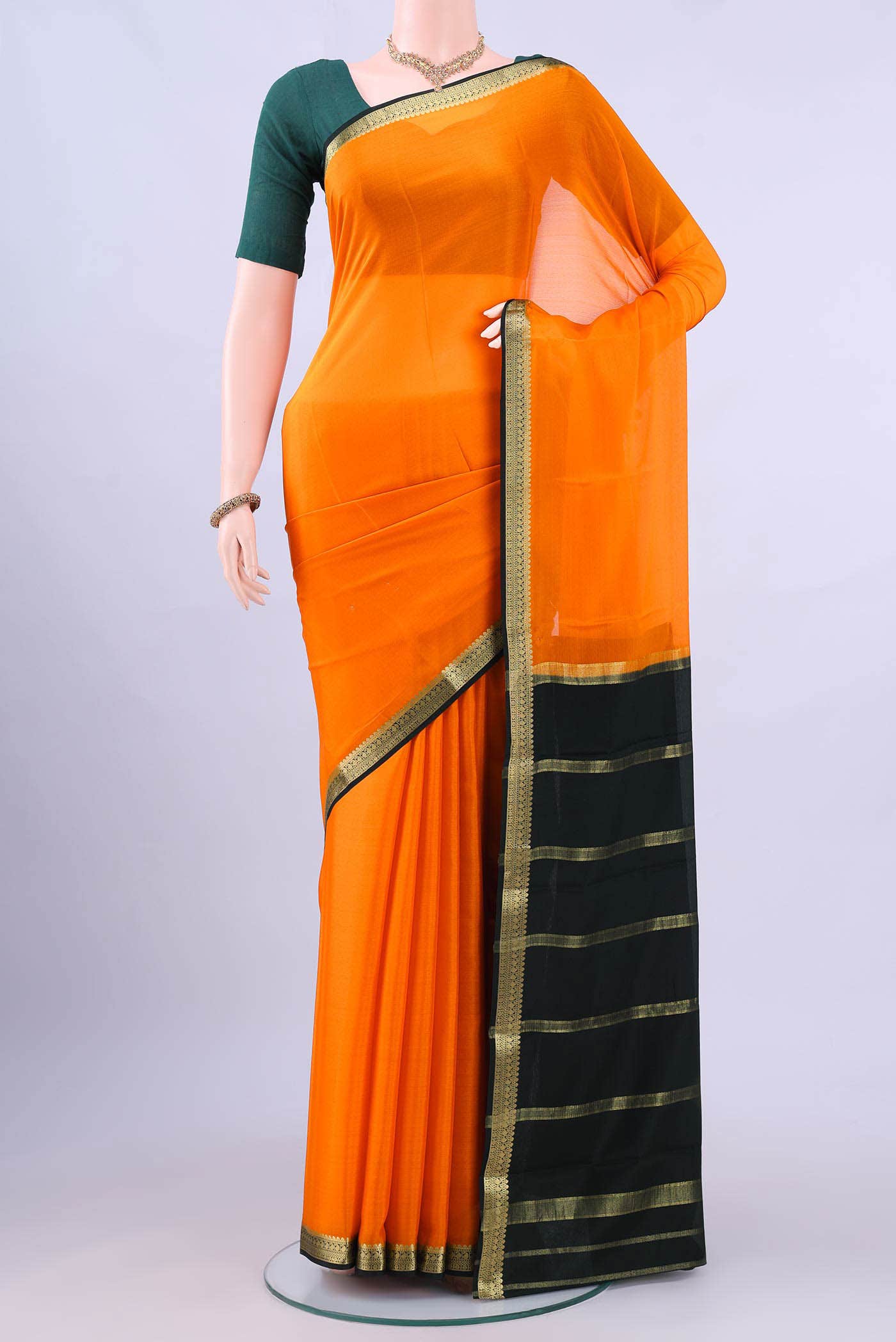 Orange Mysore Crepe Saree