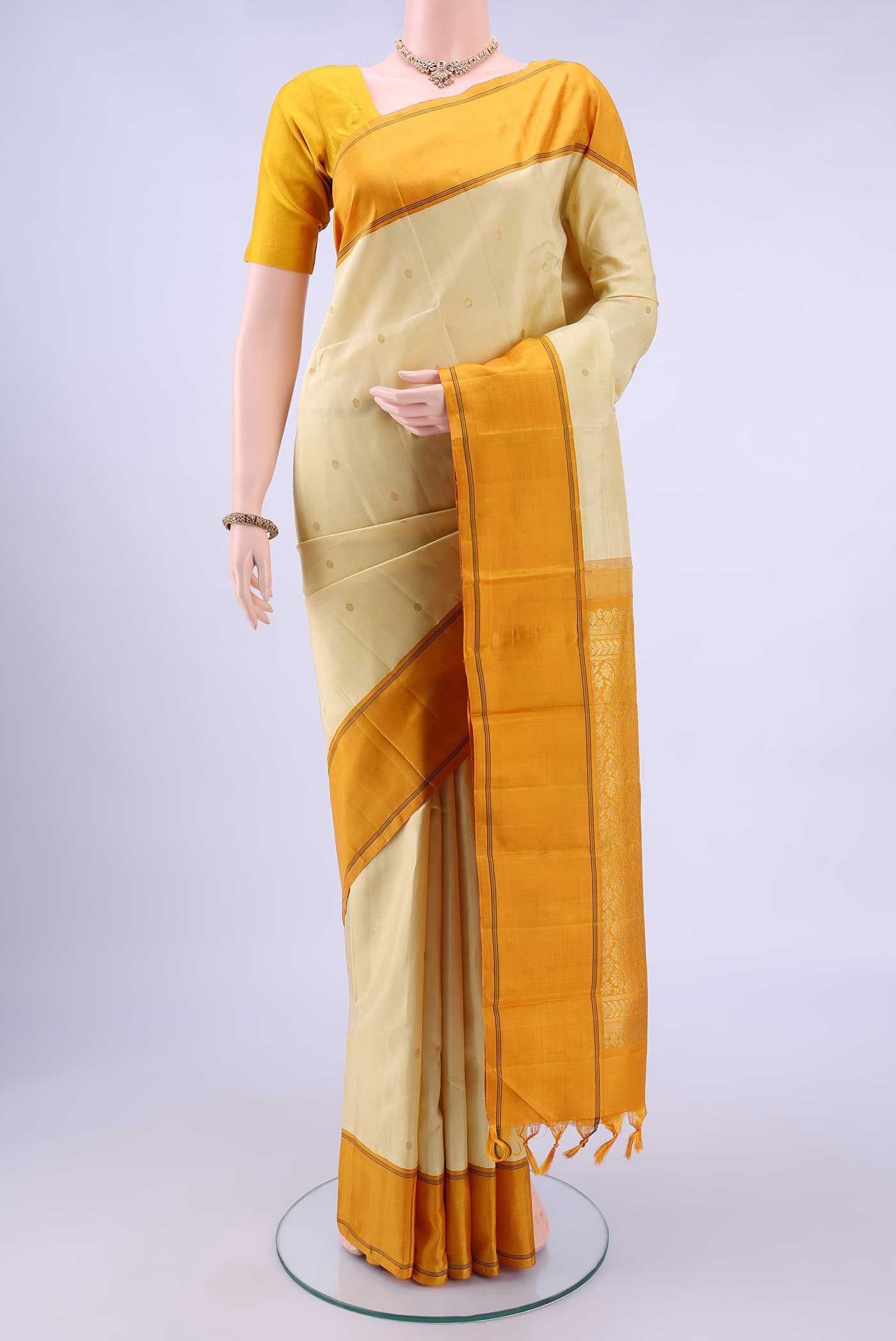 Beige Kanchipuram Silk Saree