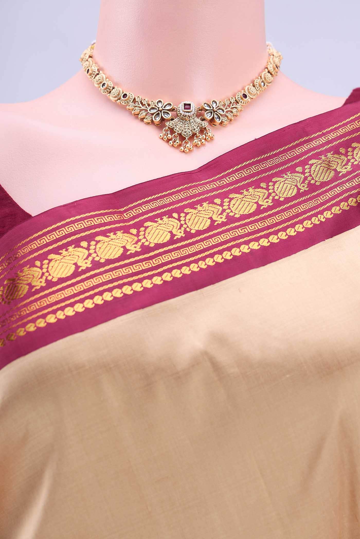 Beige Kanchipuram Silk Saree