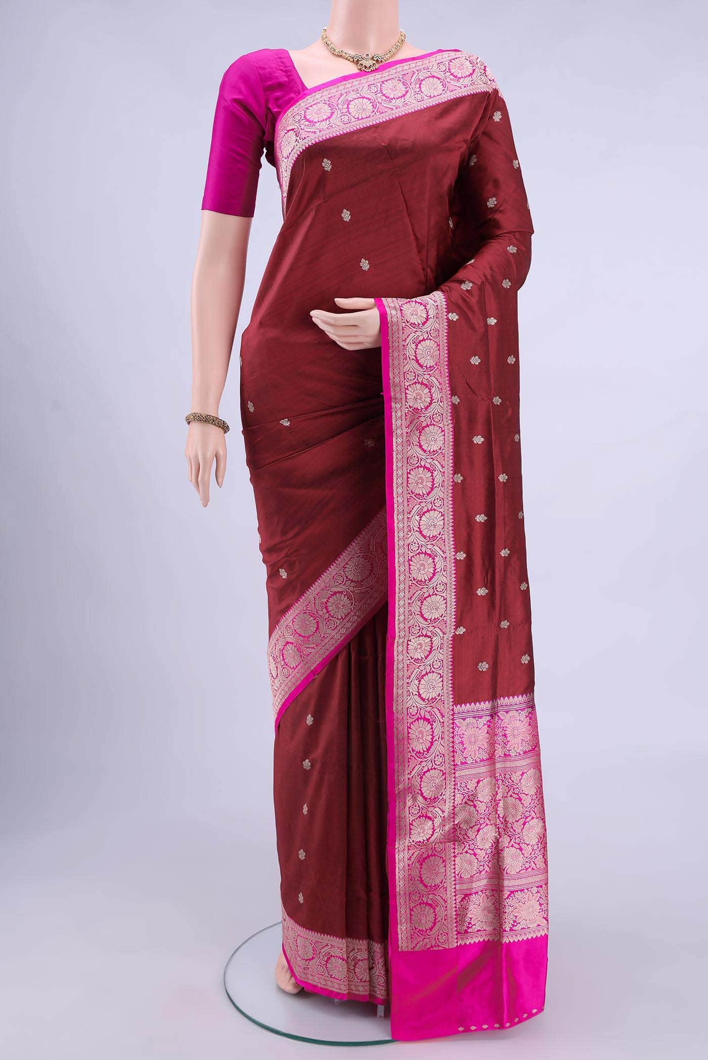 Maroon Dual Tone Banarasi Katan Silk Saree