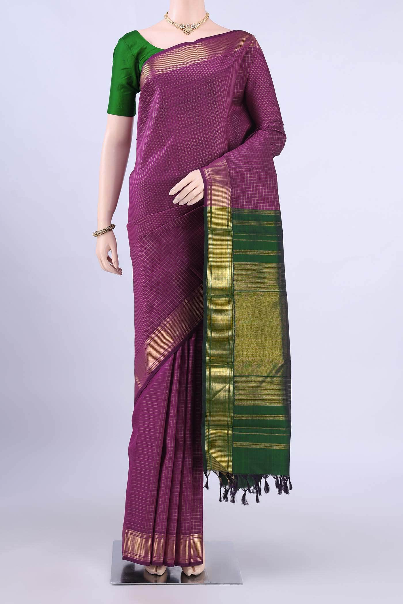 Pure Silk Pure Zari Magenta Kanchipuram Saree
