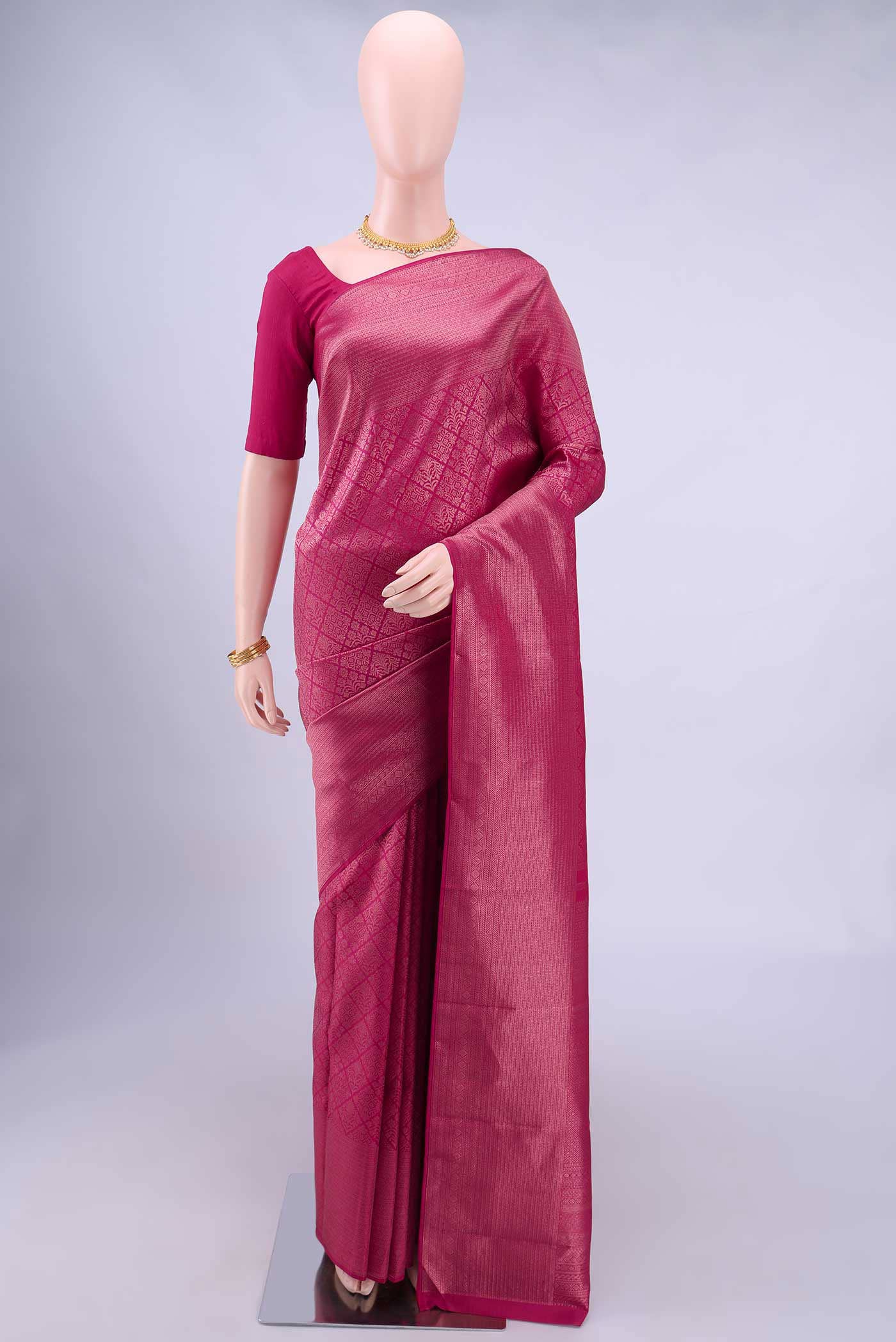 Pure Silk Pure Zari Pink Kanchipuram Saree