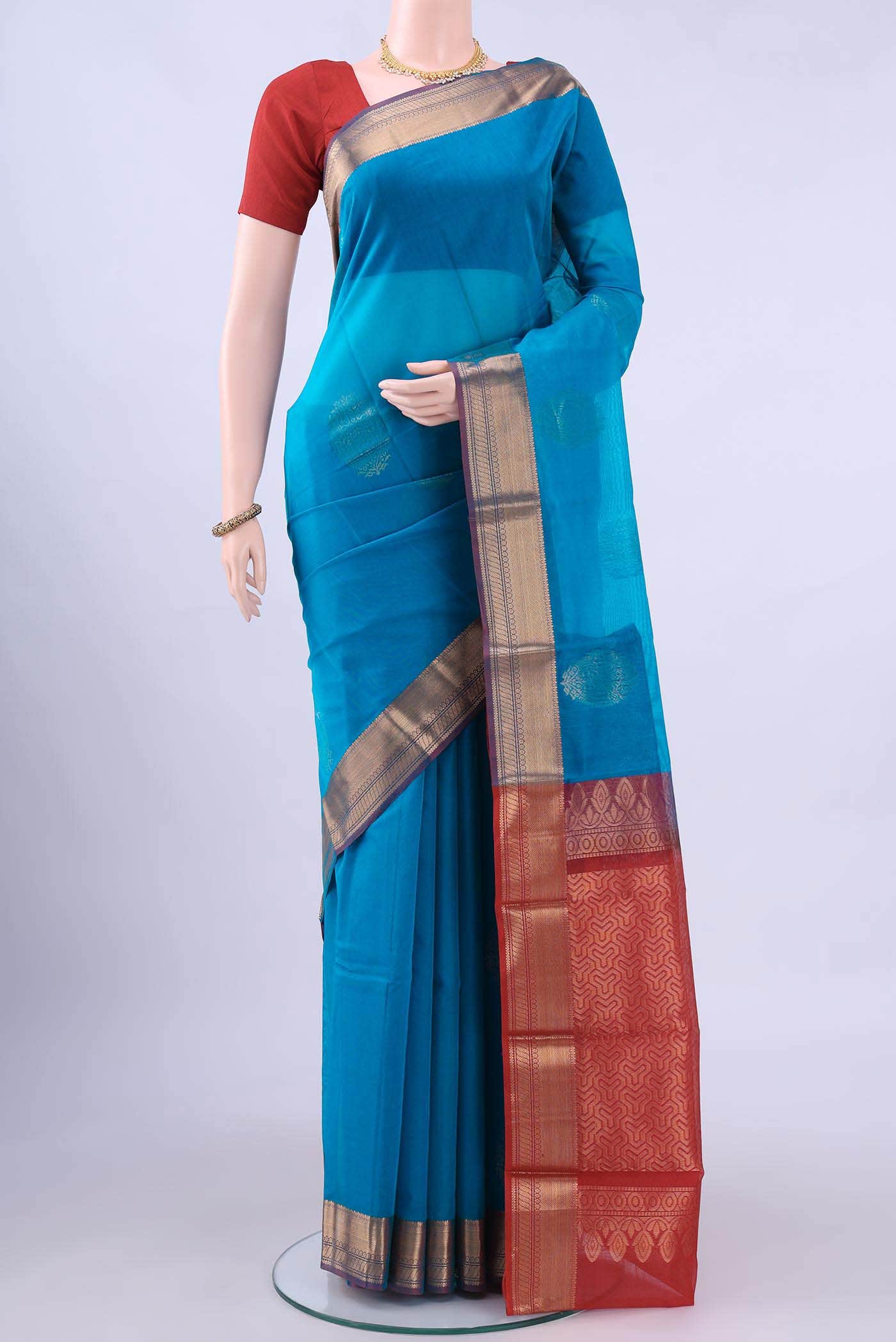 Blue Kora Cotton Saree