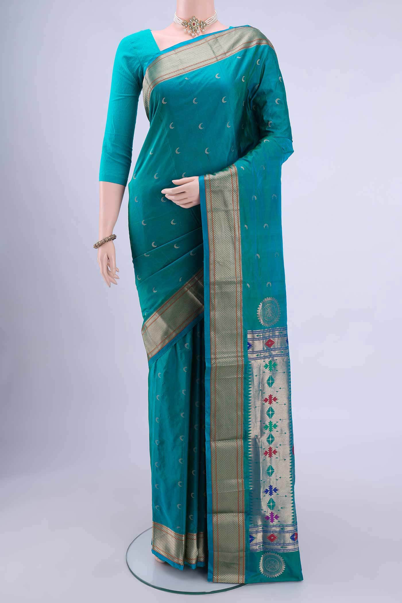 Turquoise Bangalore Silk Saree