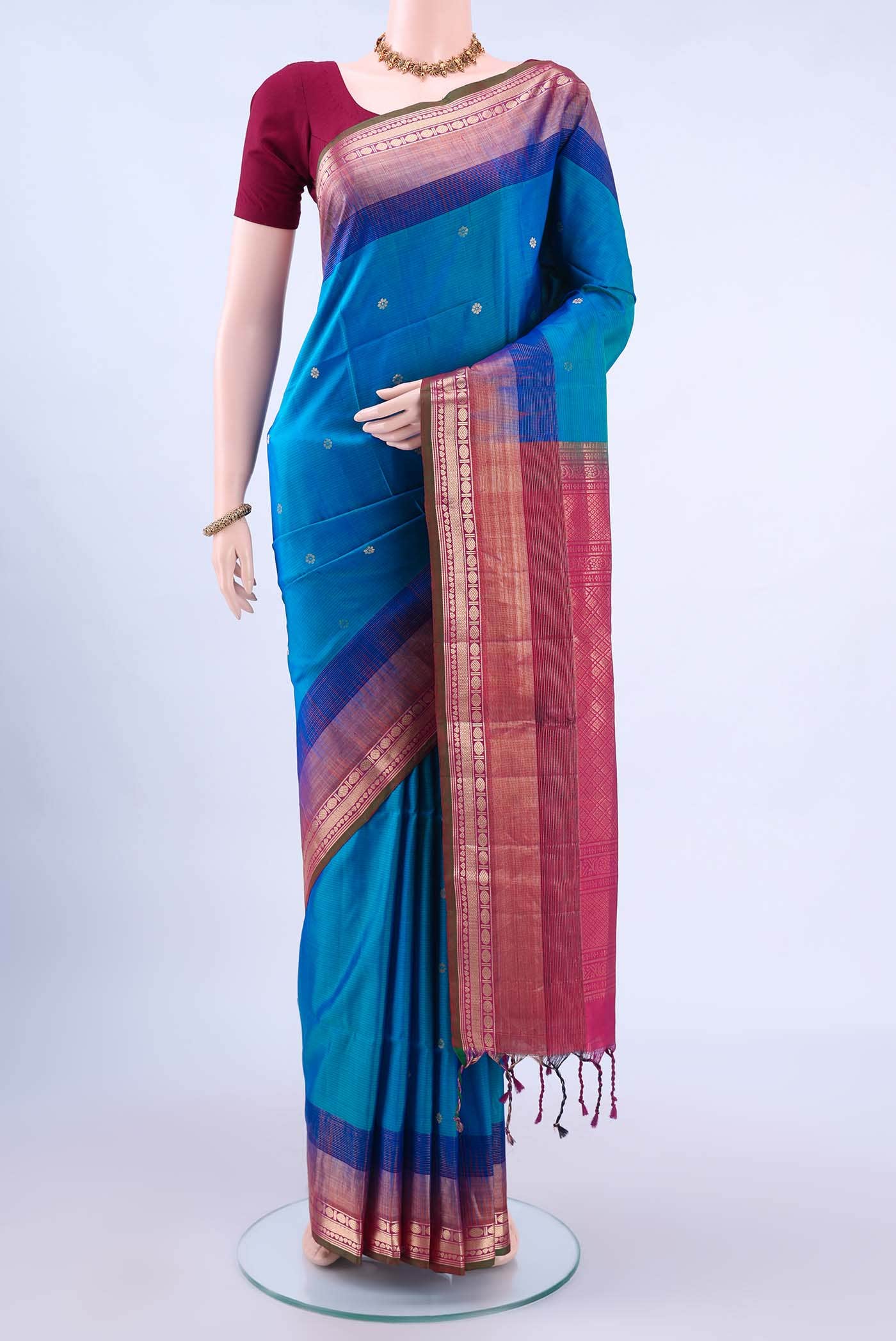 Peacock Blue Soft Silk Saree