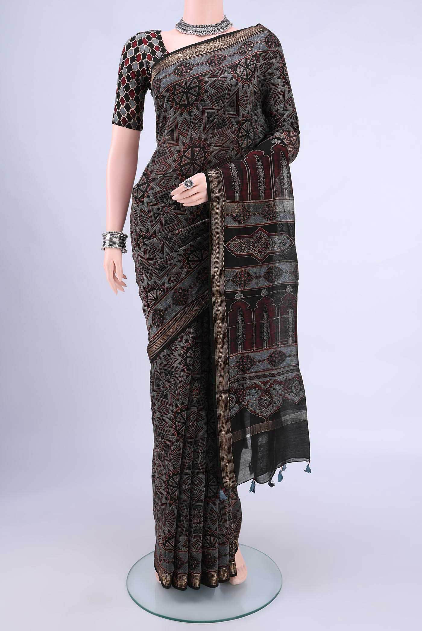 Black Chanderi Silk Cotton Saree