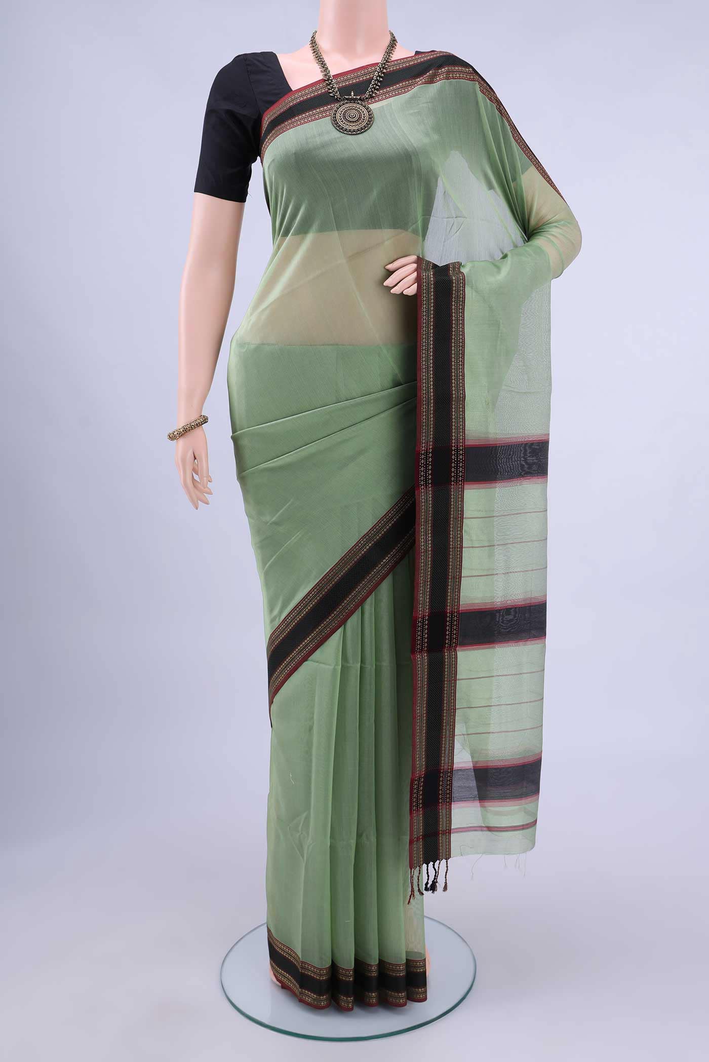 Pista Green Maheshwari Silk Saree