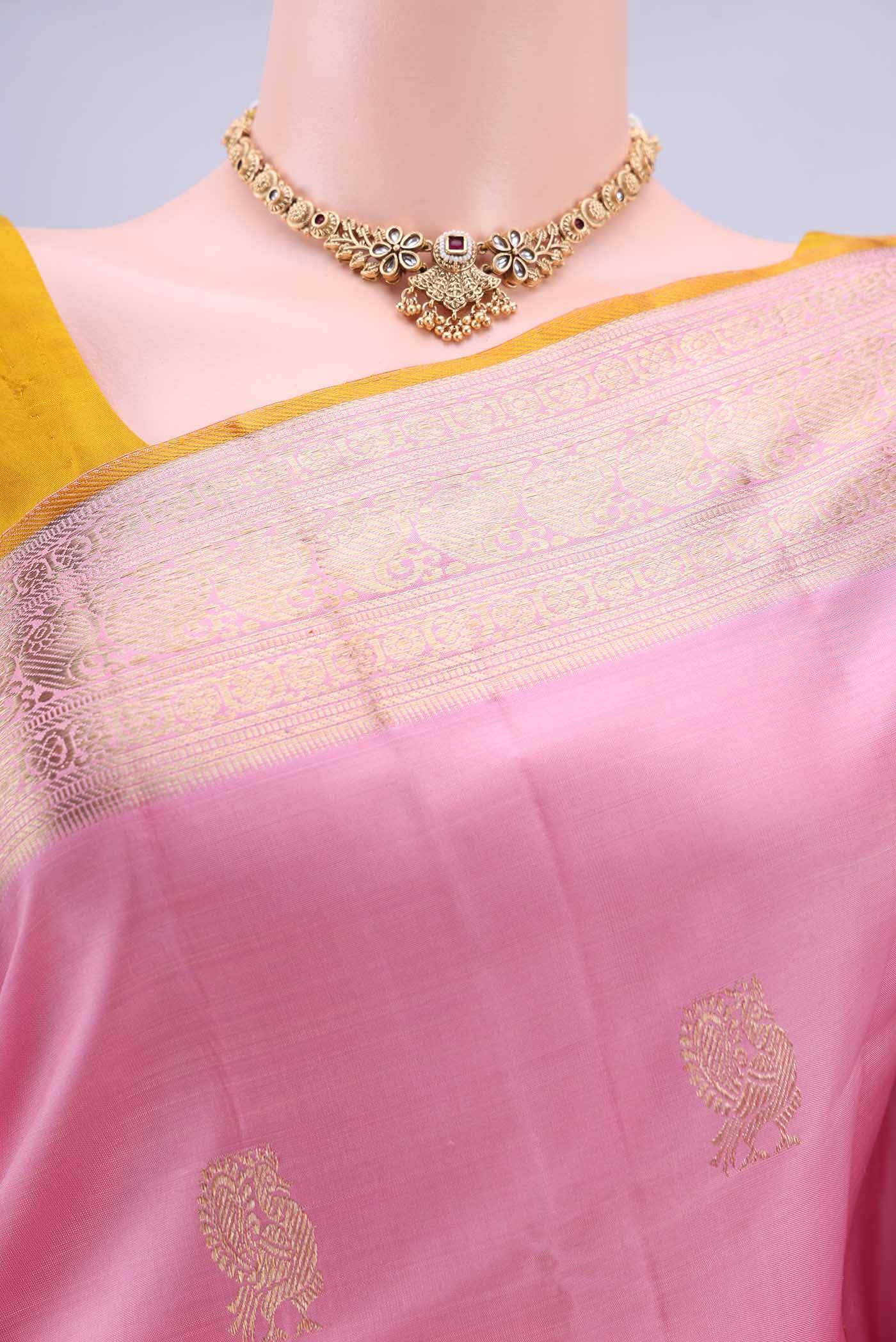 Rose pink Kanchipuram Silk Saree