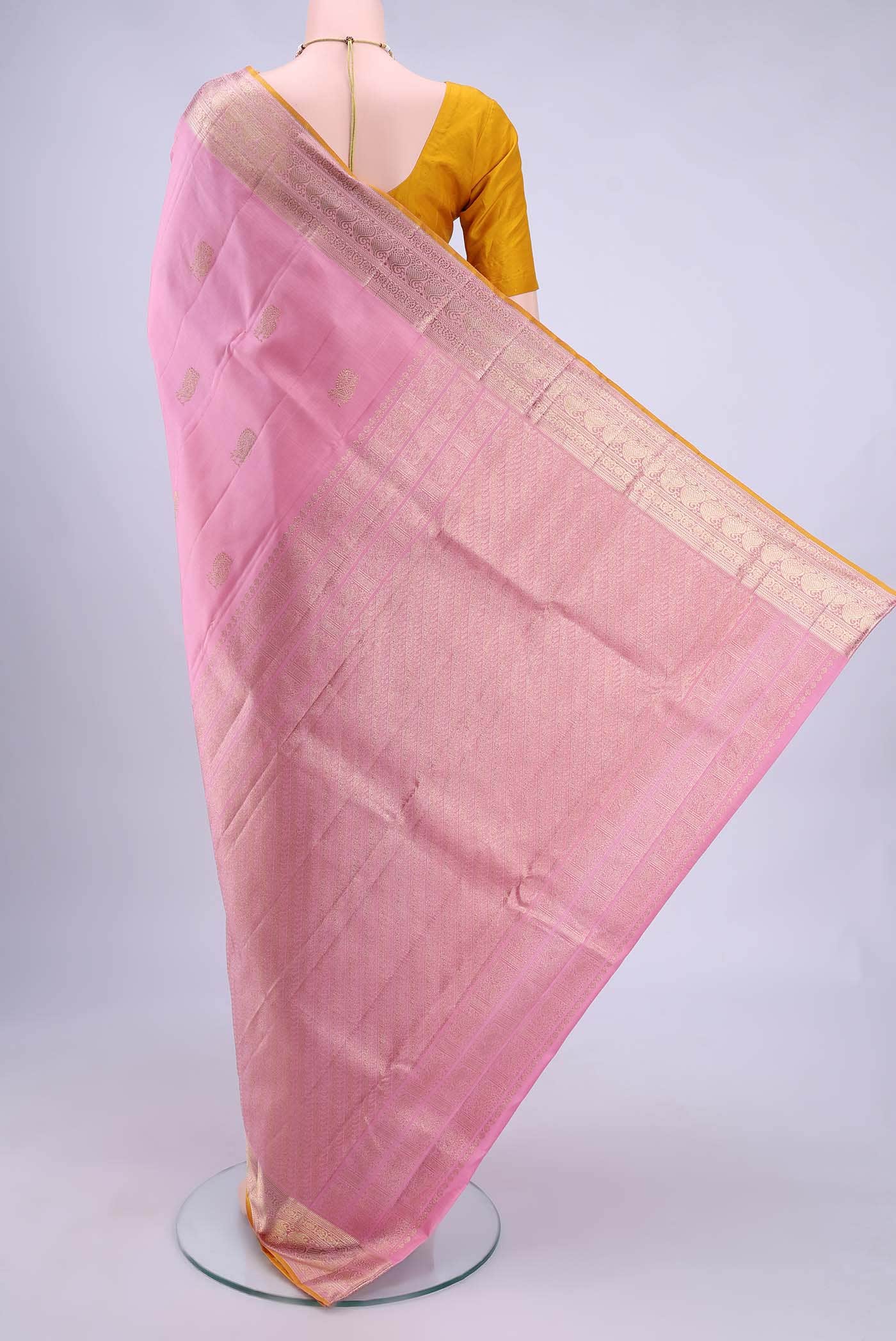 Rose pink Kanchipuram Silk Saree