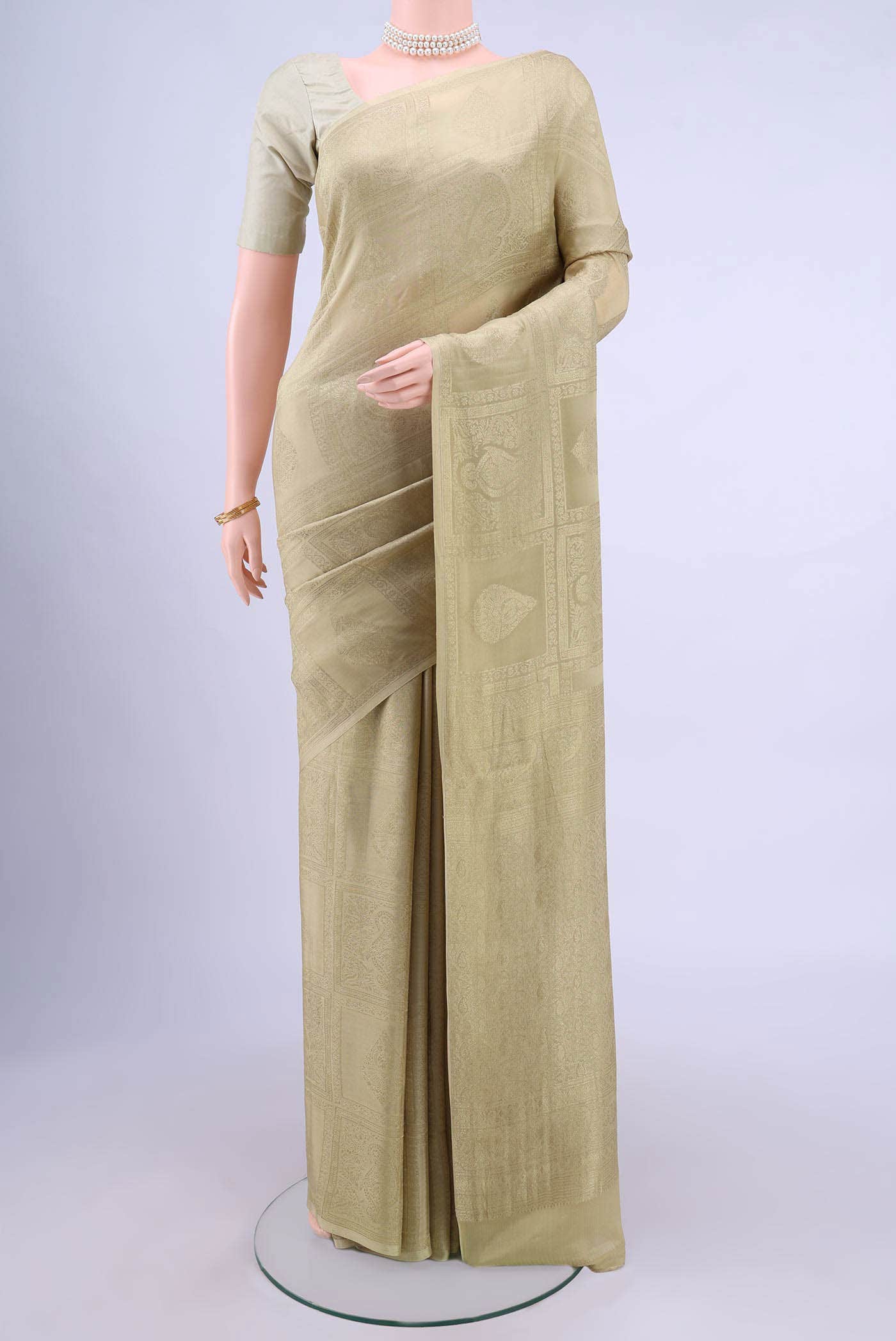 Dark Beige Mysore Crepe Saree