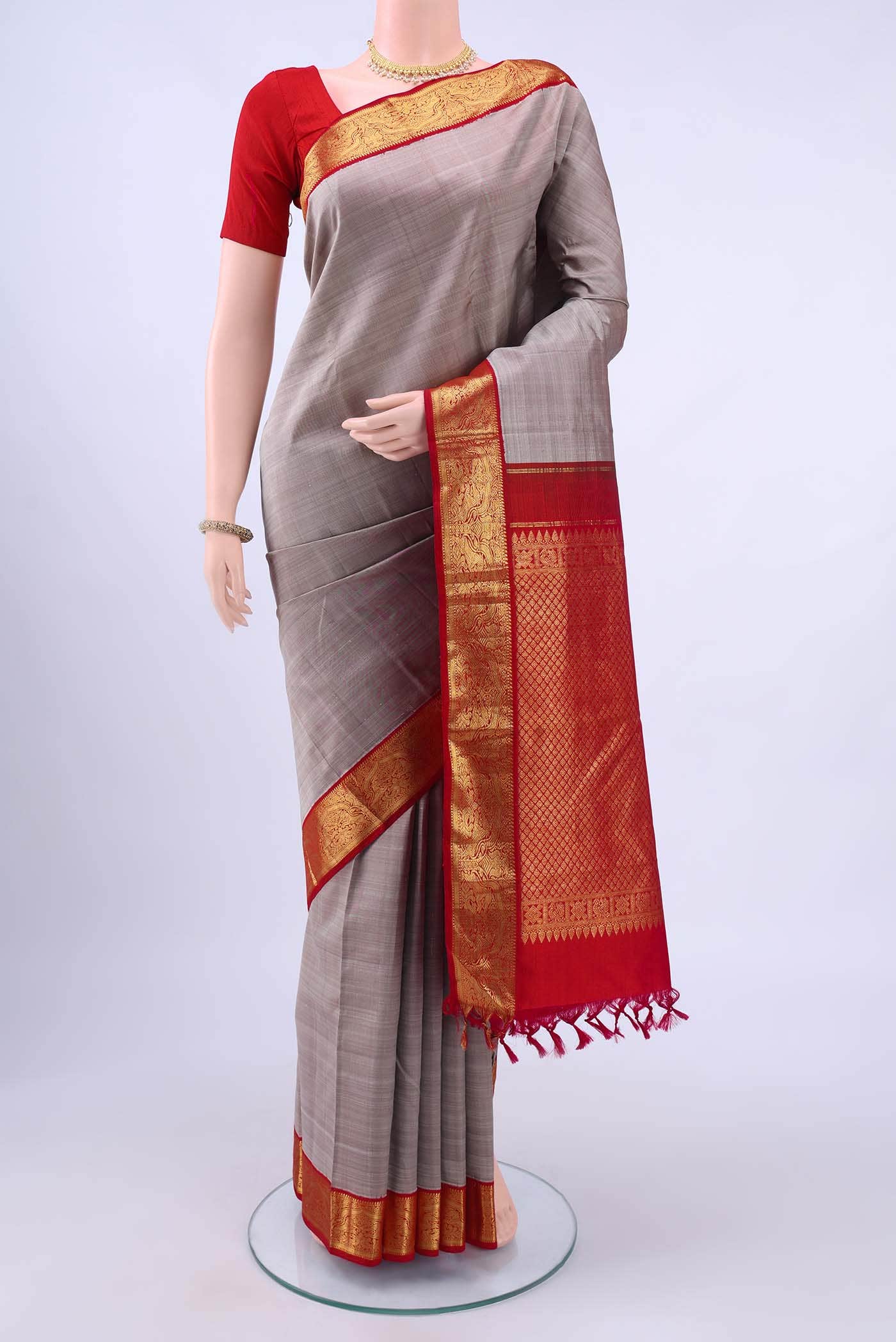 Davys Grey Dual Tone Kanchipuram Silk Saree