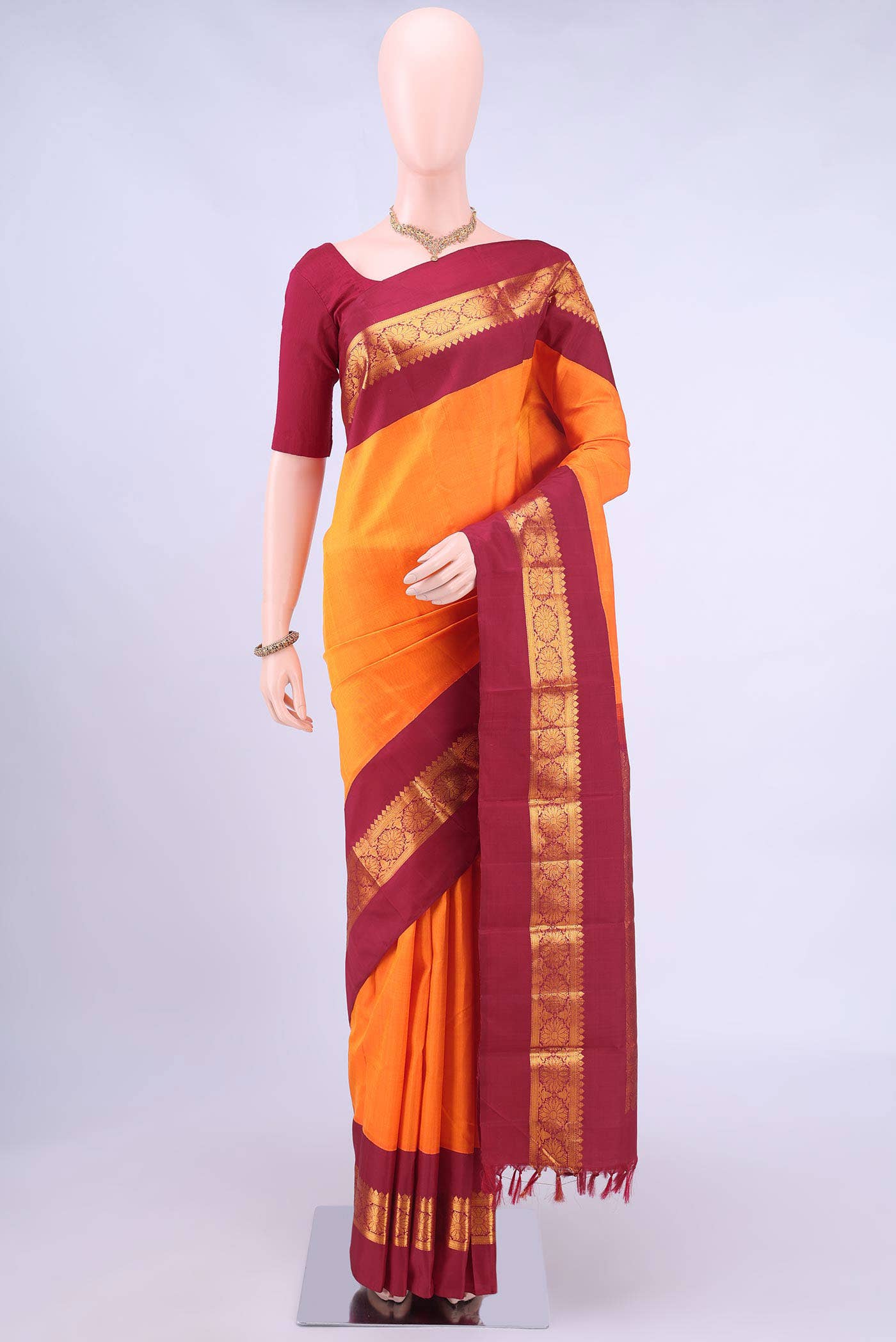 Brick Orange Kanchipuram Silk Saree