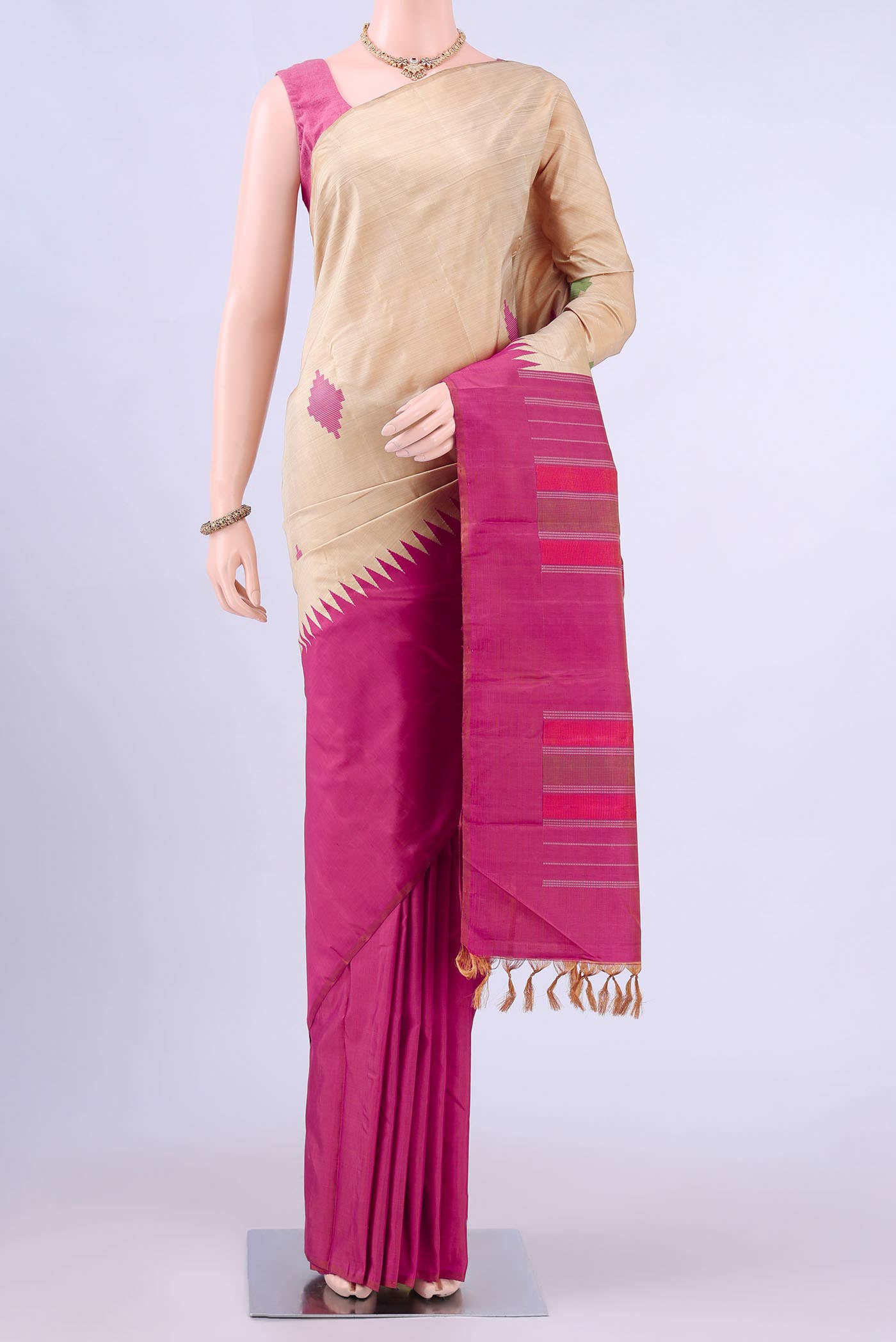 Beige Kanchipuram Silk Saree