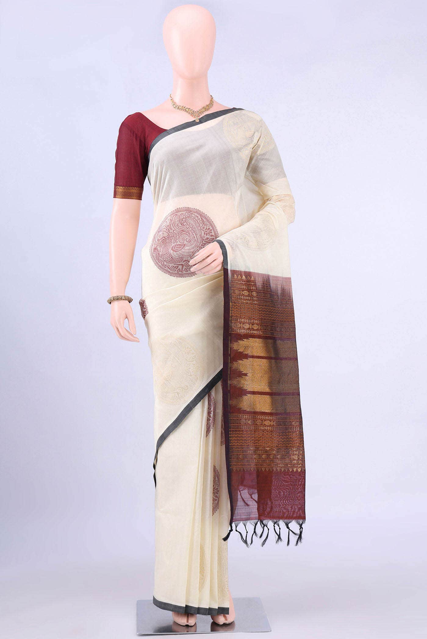 Cream Silk Cotton Saree