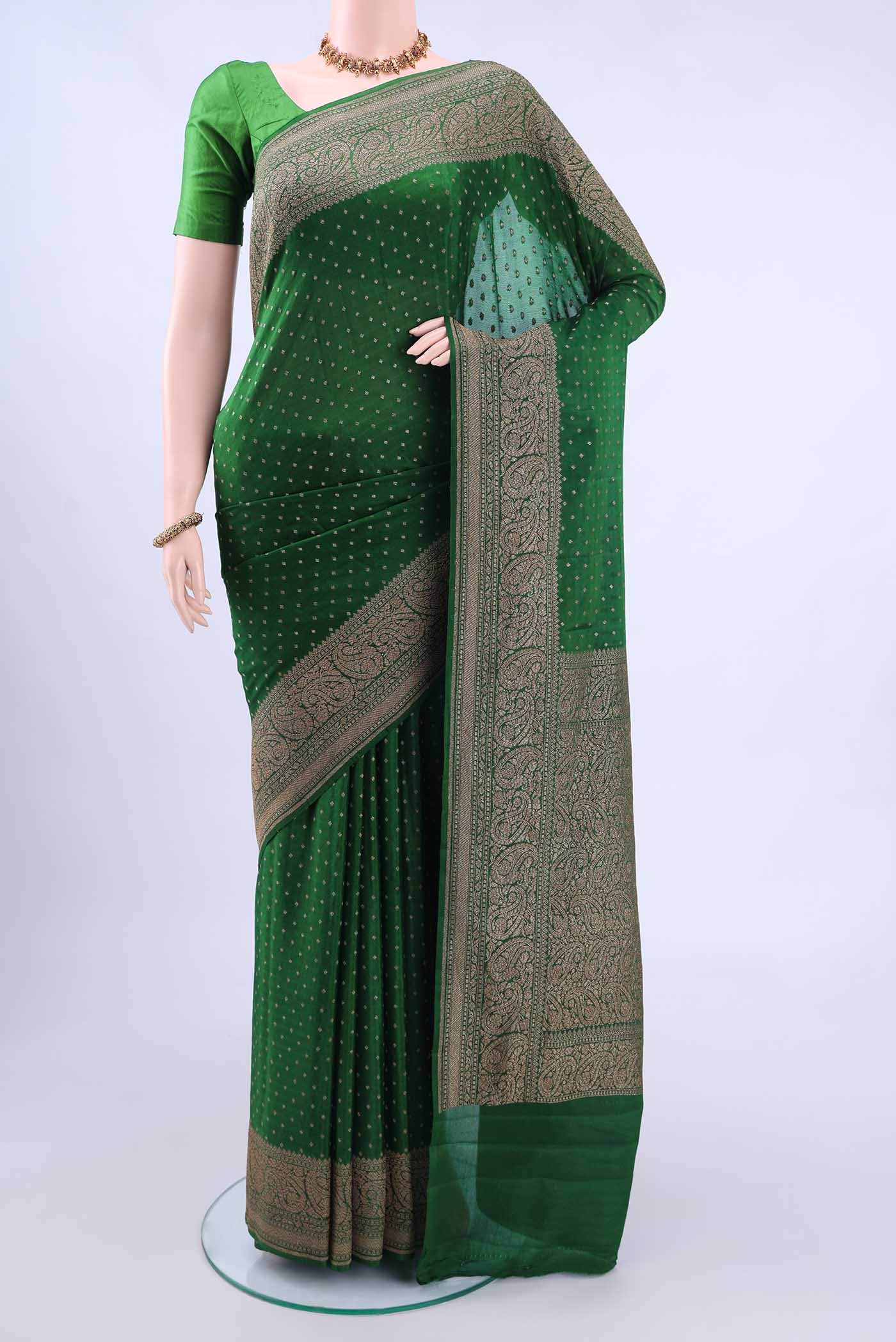 Bottle Green Banarasi Georgette Saree