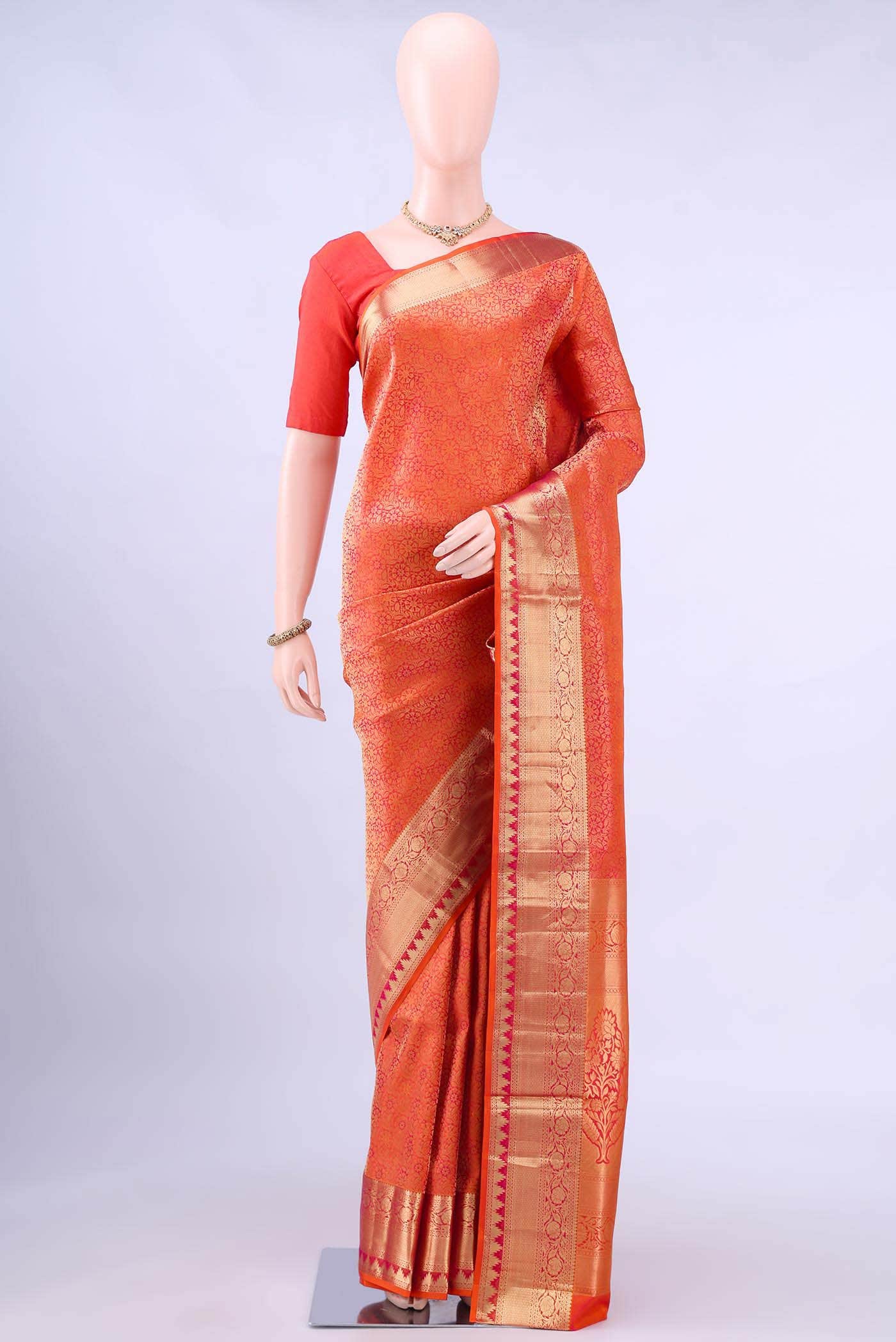 Brick Orange Soft Silk Saree