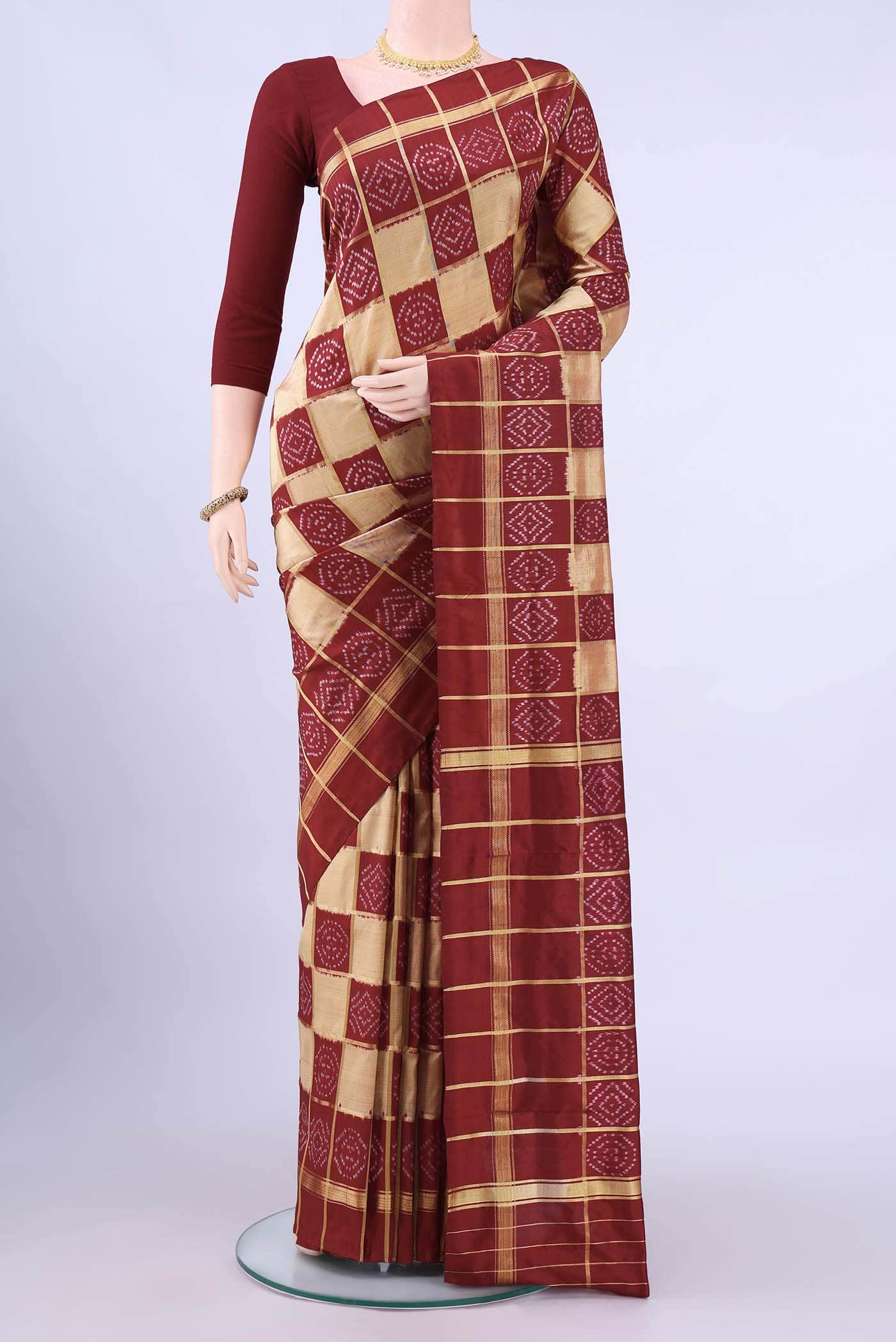 Golden Peach Pochampally Silk Saree