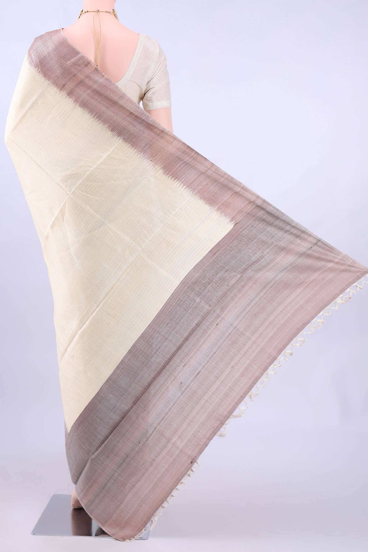 Cream MP Tussar Saree