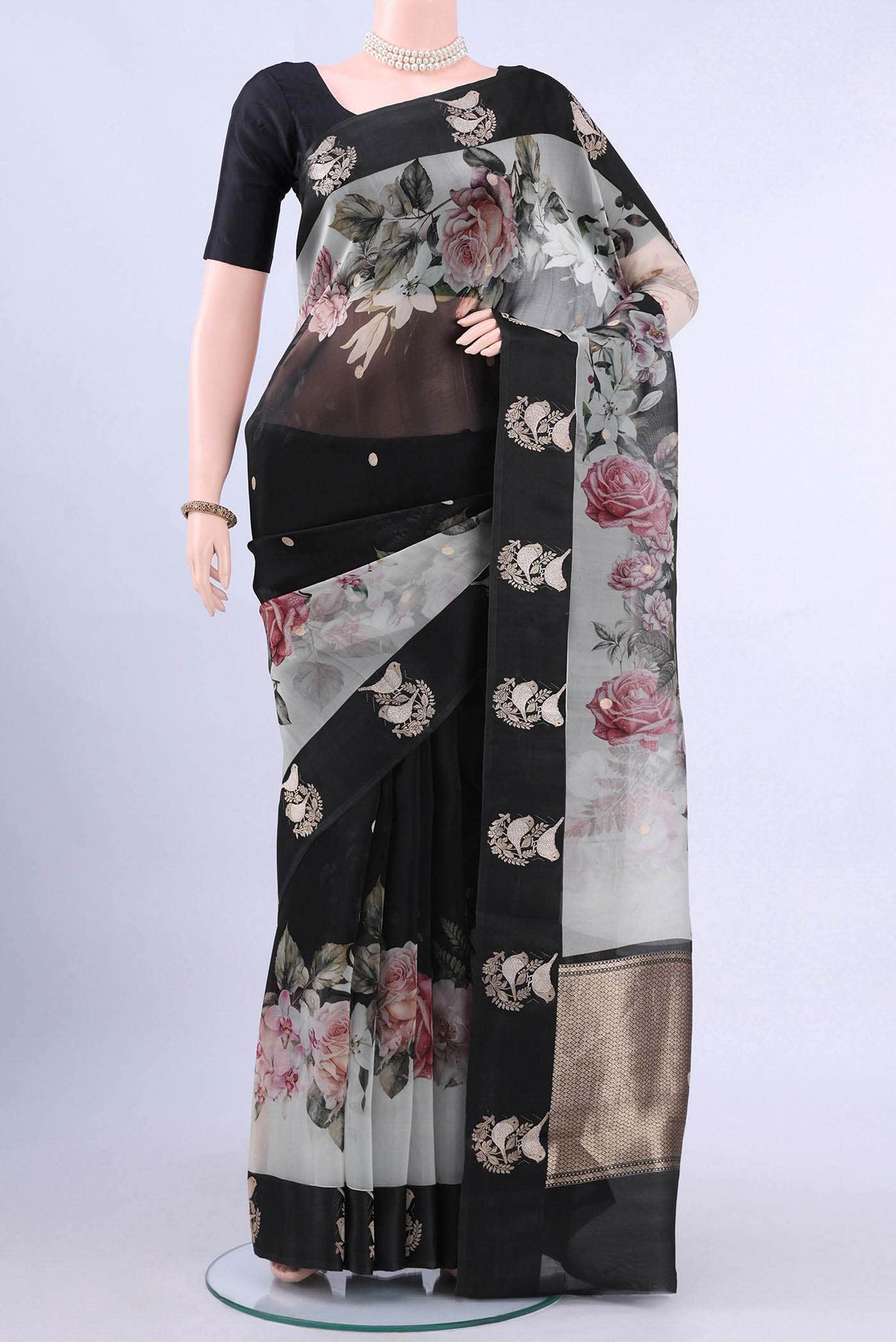 Black Organza Silk Saree