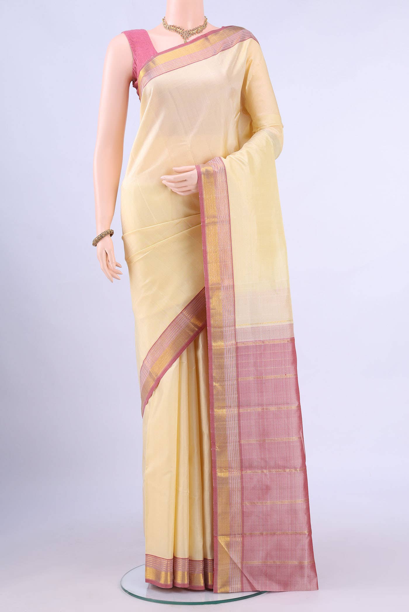 Off White Kanchipuram Silk Saree