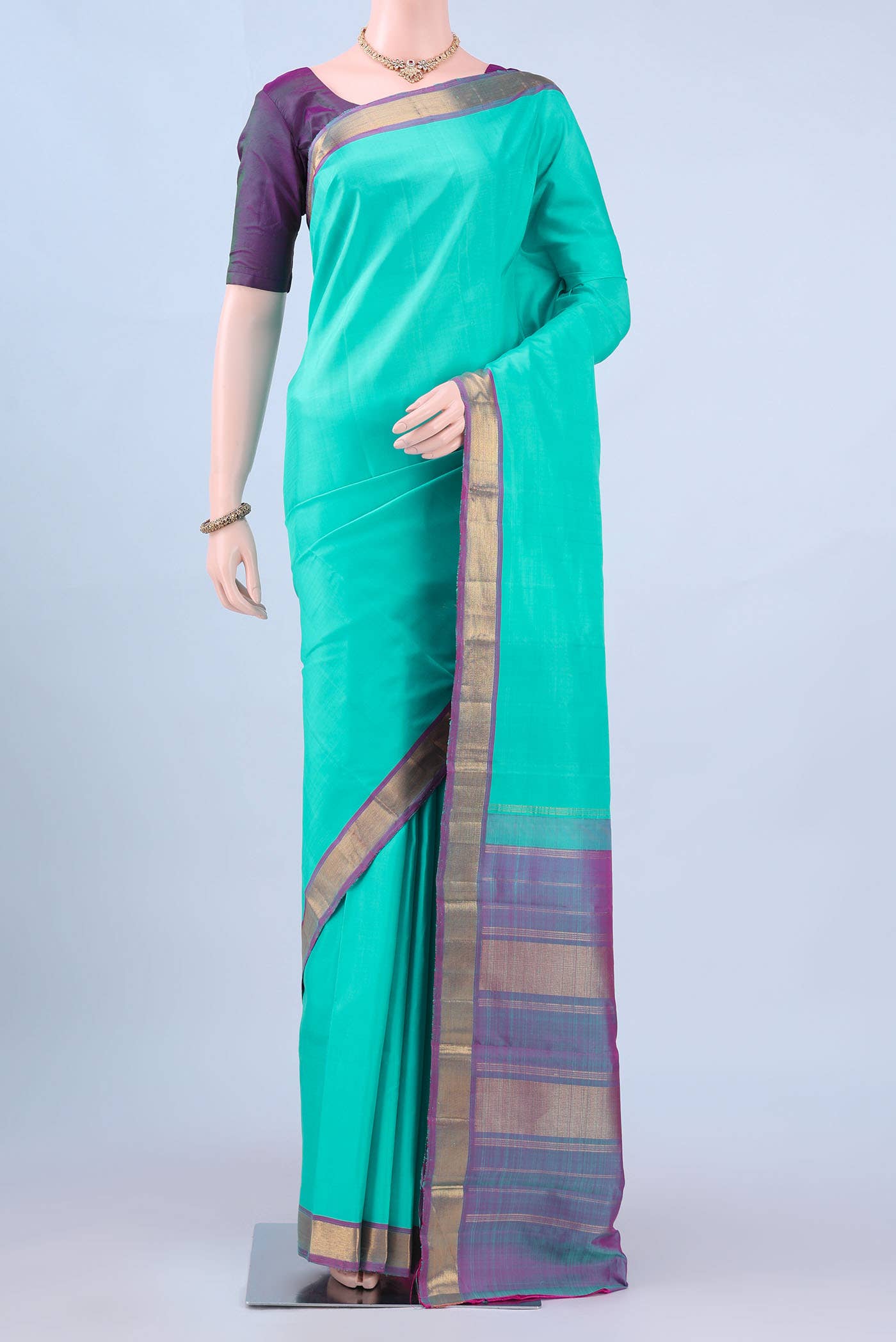 Sky Blue Kanchipuram Silk Saree