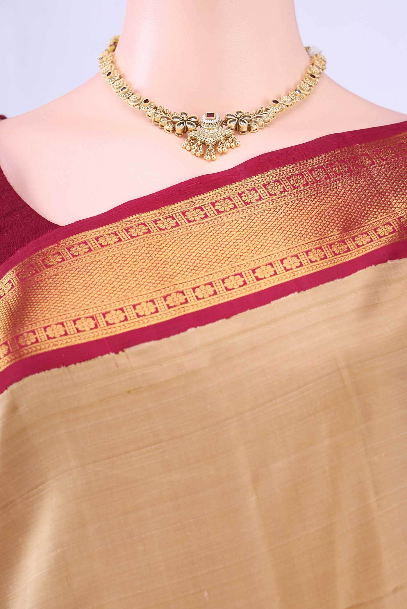 Beige Kanchipuram Silk Saree