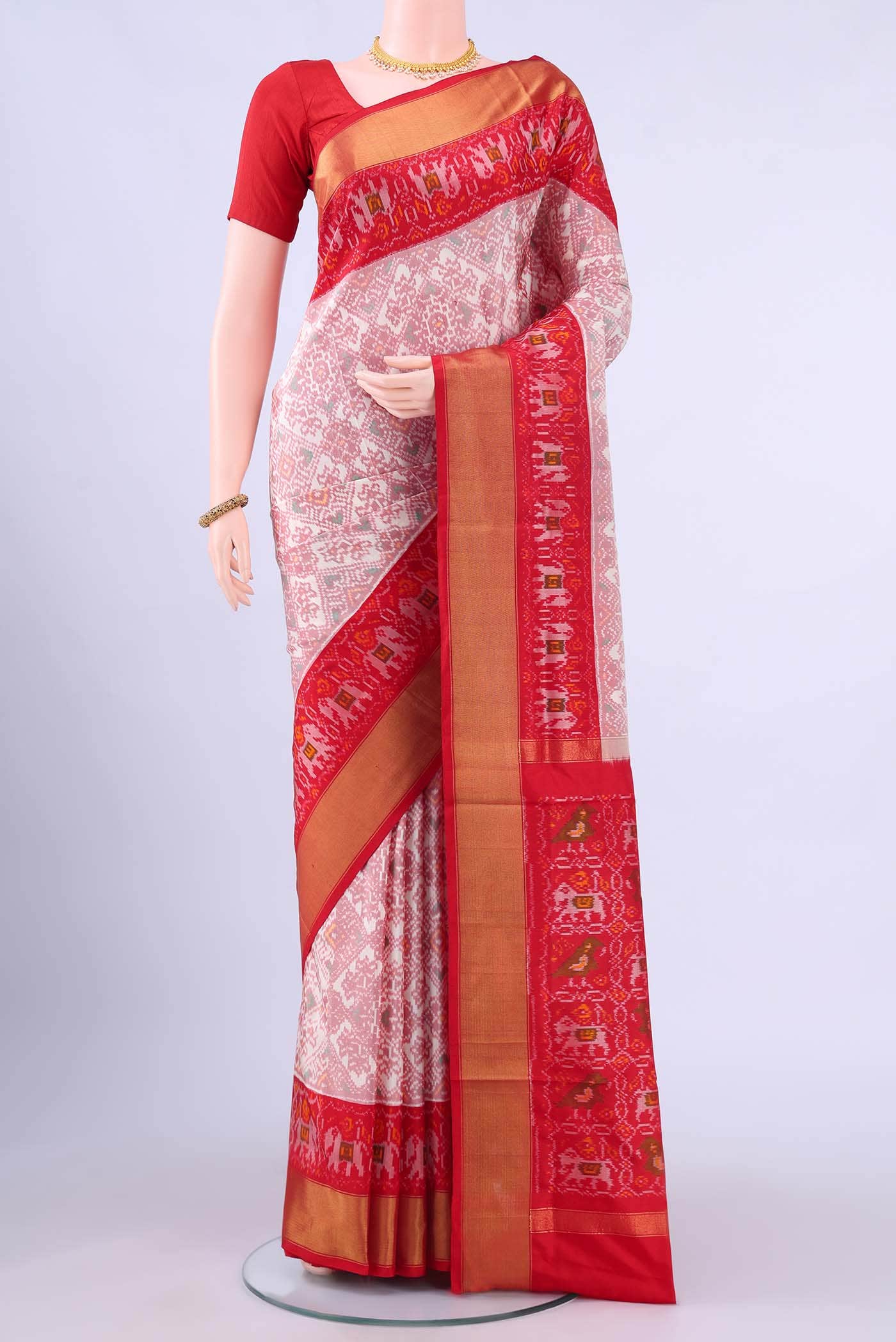 Off White Pochampally Silk Saree